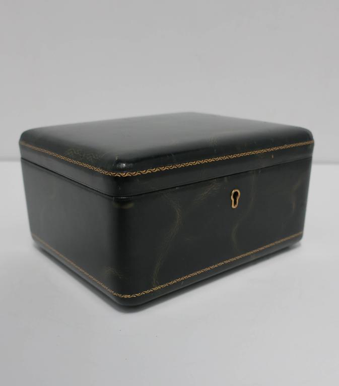 Vintage European Green Leather Jewelry Box For Sale at 1stdibs