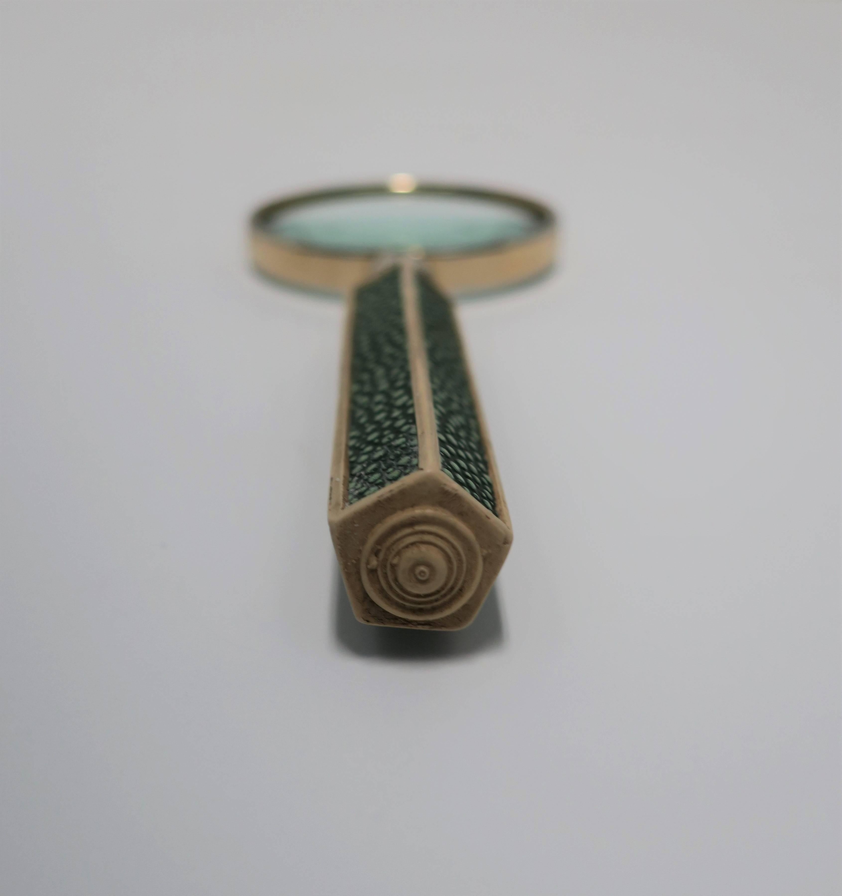 Modern Magnifying Glass with Green Shagreen Esque Handle