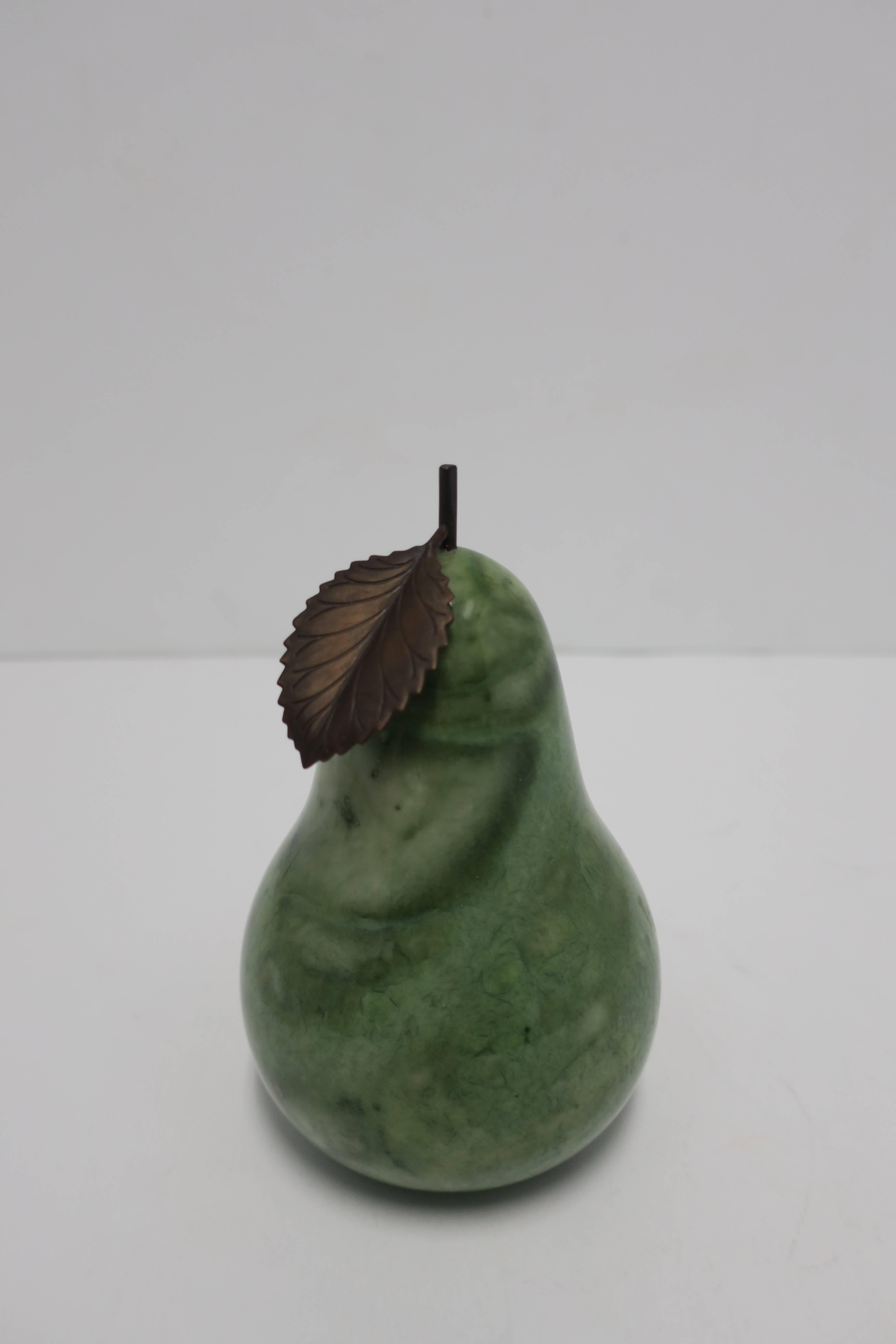 Metal Italian Green Alabaster Mable Decorative Pear Fruit Sculpture