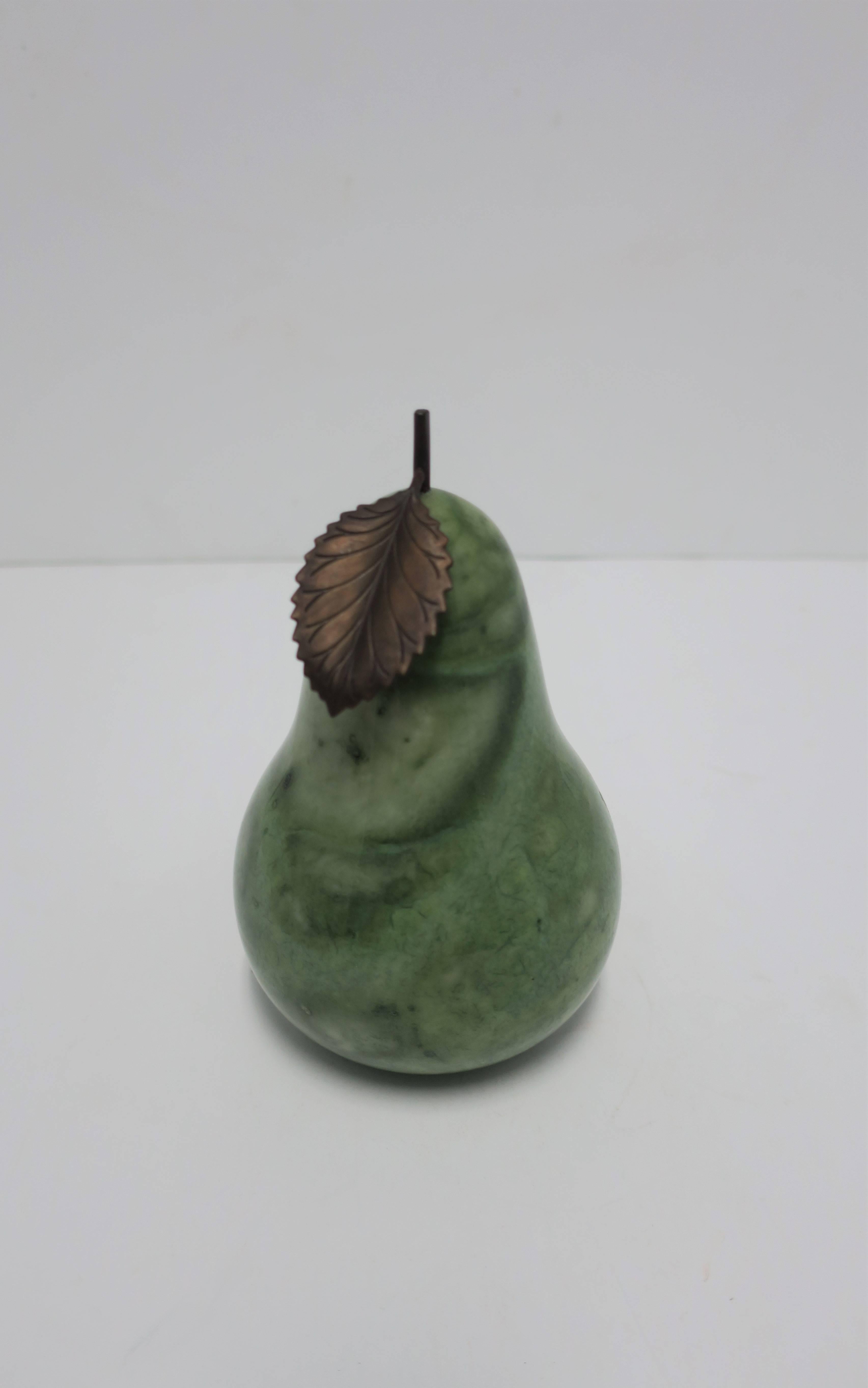 Contemporary Italian Green Alabaster Mable Decorative Pear Fruit Sculpture