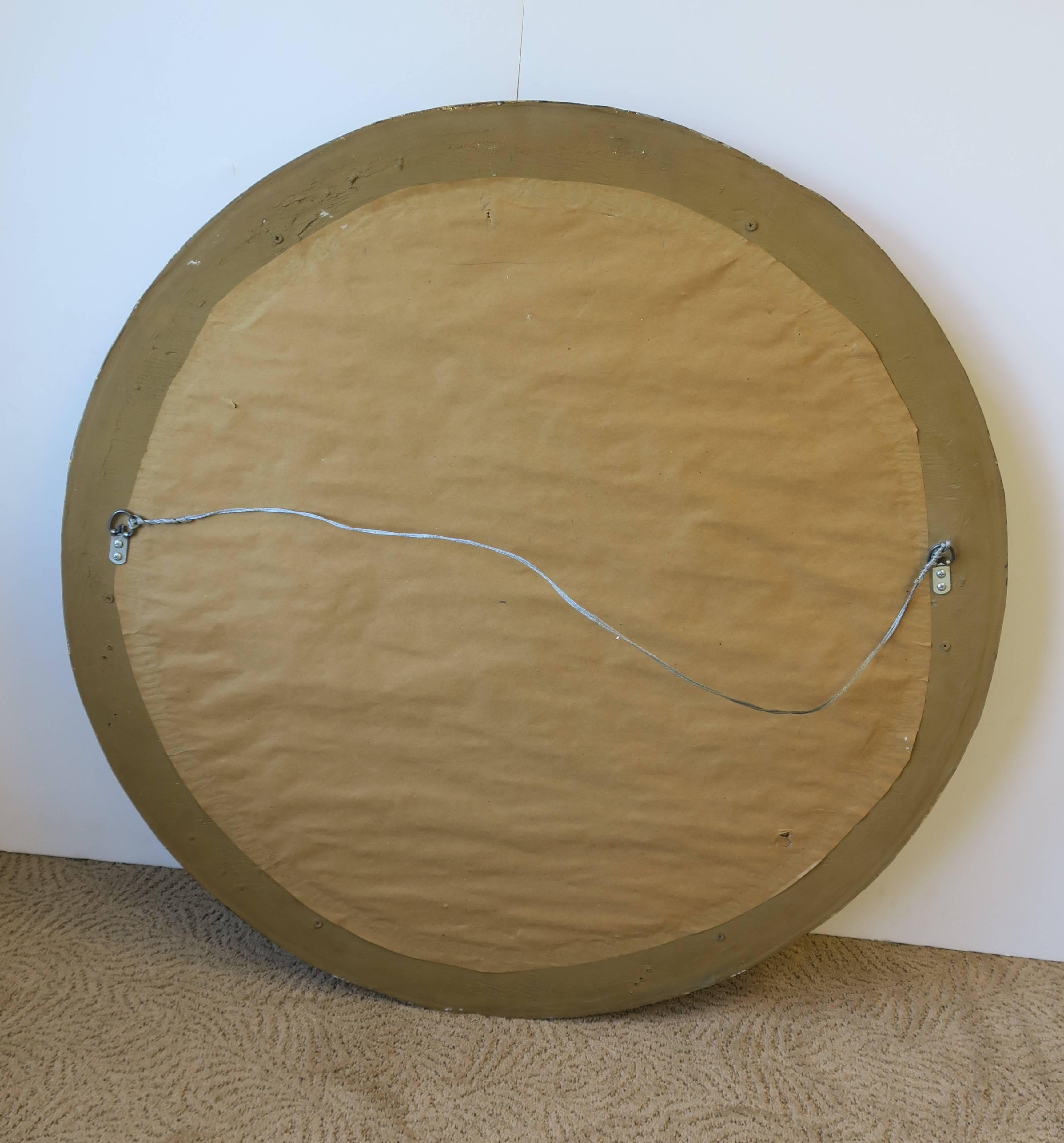 Midcentury Round Black and Gold Beveled Wall Mirror 2
