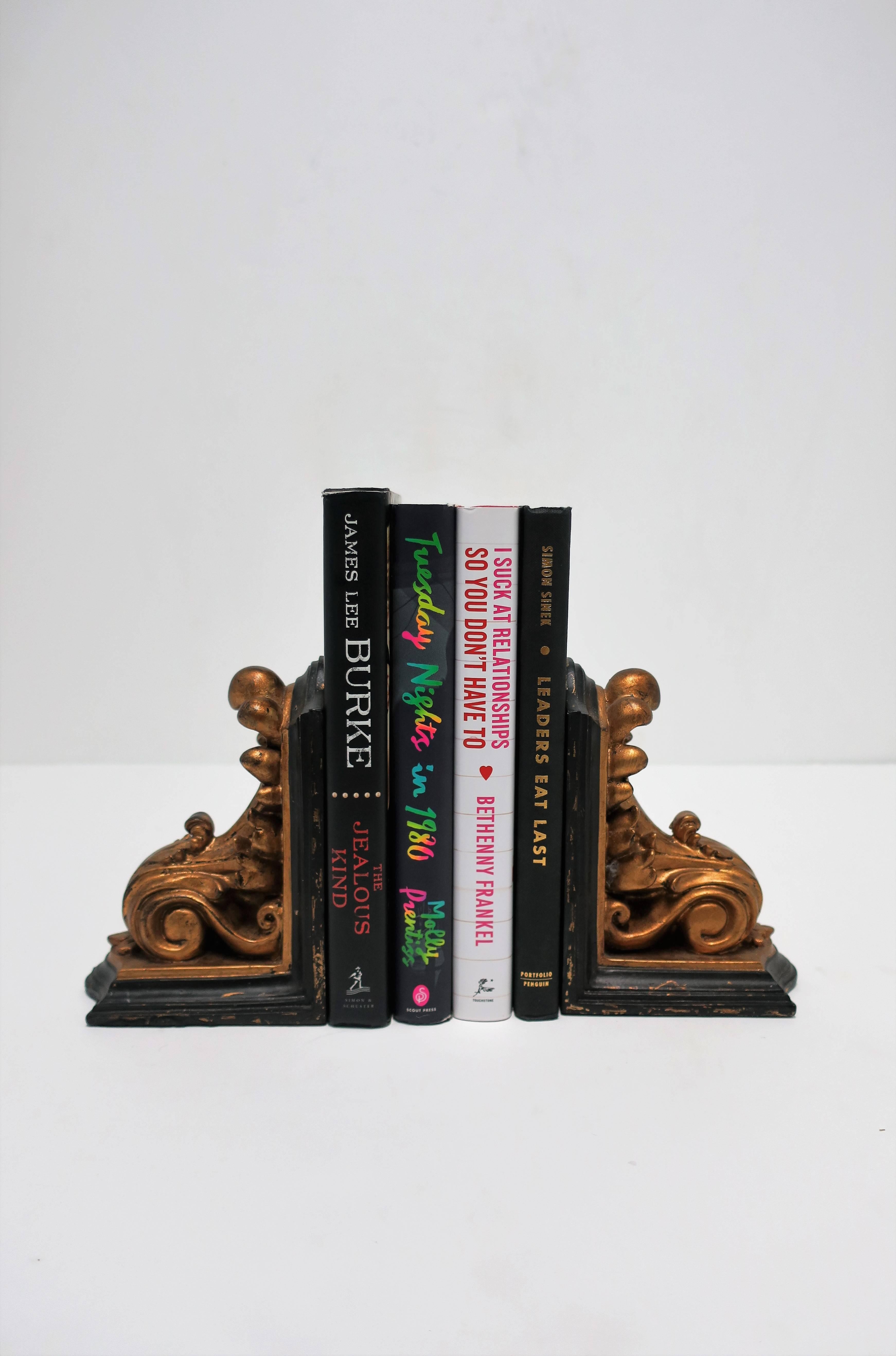 Black and Gold Rococo Style Bookends In Good Condition In New York, NY