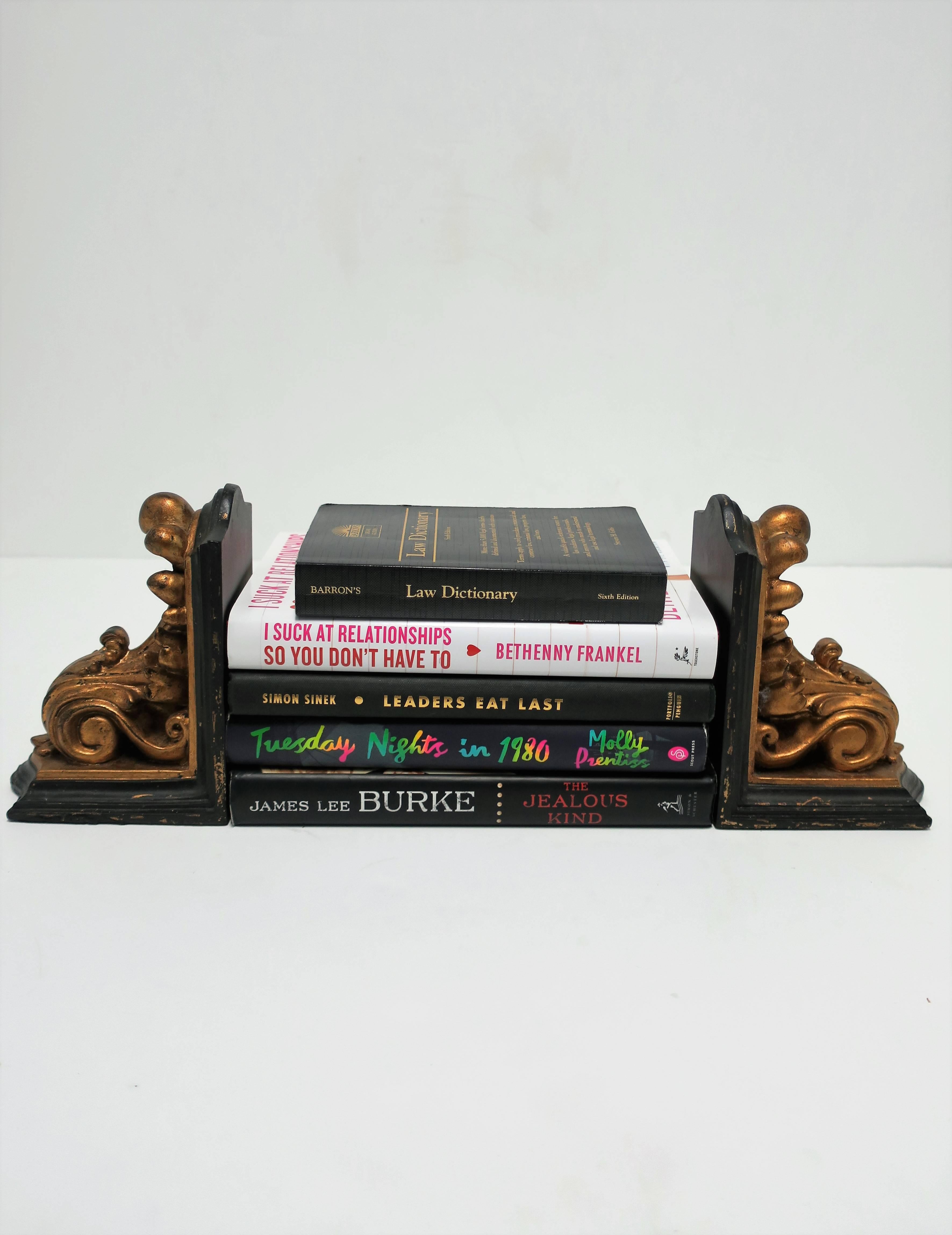 20th Century Black and Gold Rococo Style Bookends