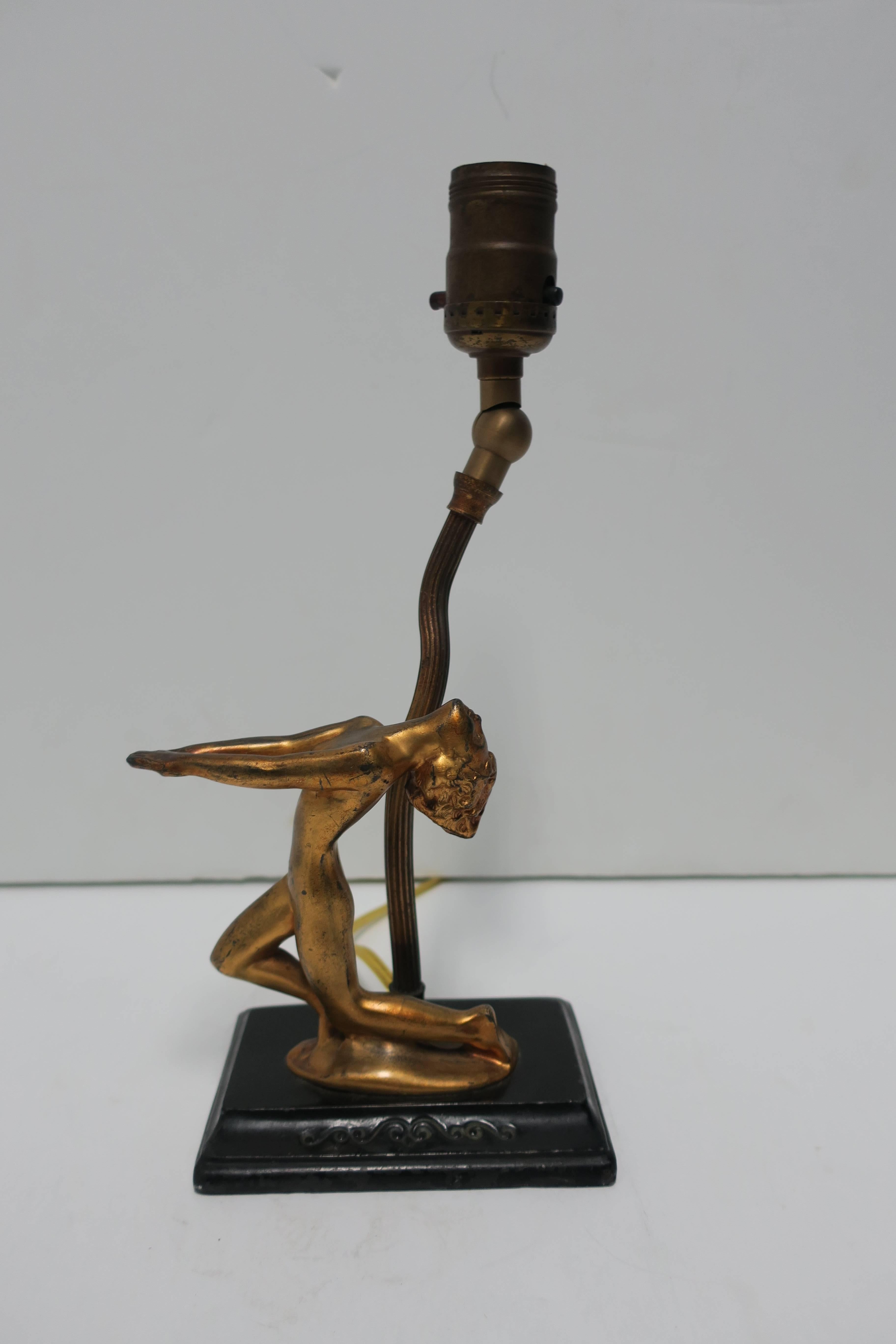 Gilt Art Deco Black and Gold Female Sculpture Desk or Table Lamp After Frankart