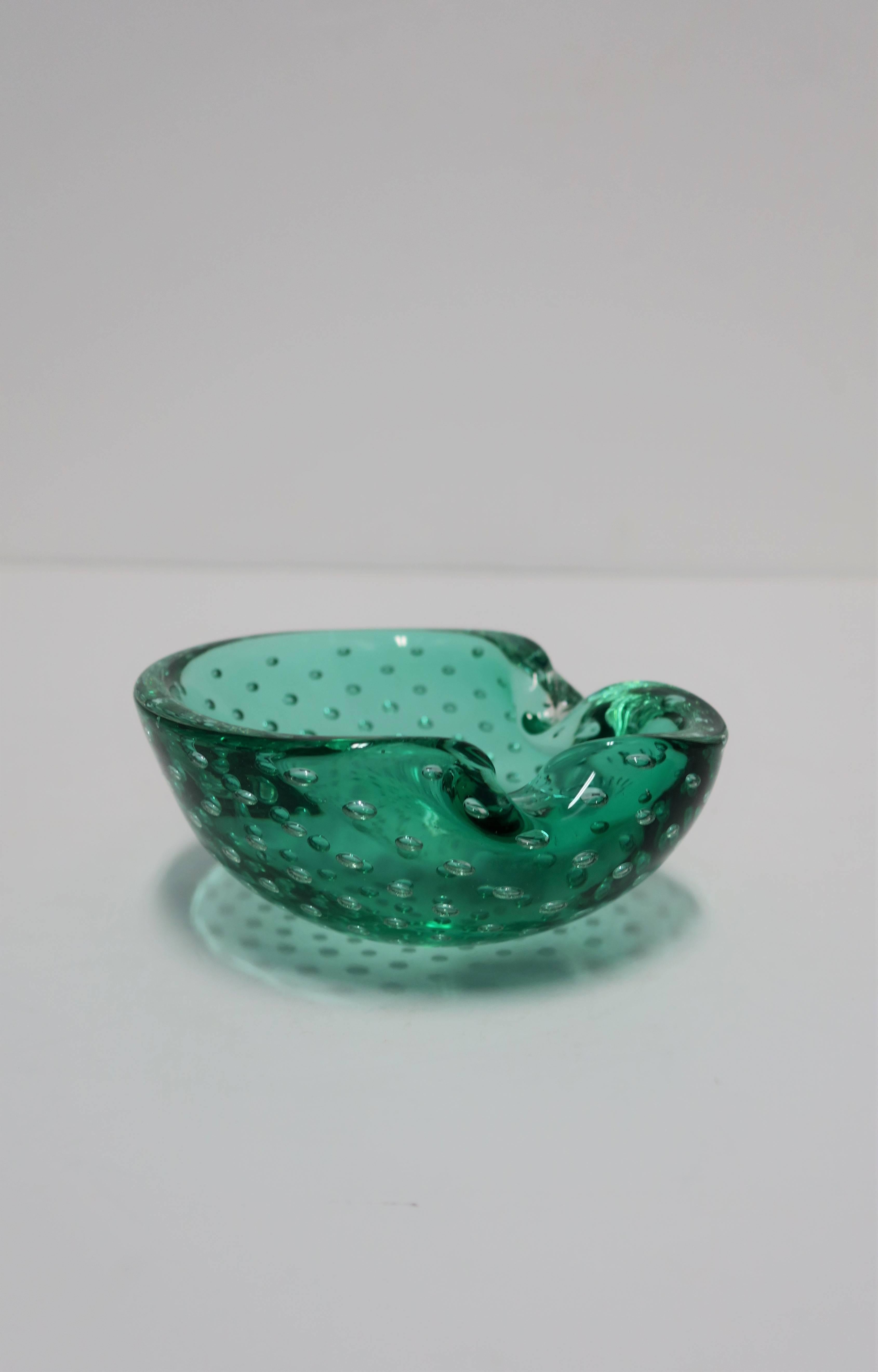 20th Century Italian Murano Emerald Green Art Glass Bowl or Ashtray after Alfredo Barbini