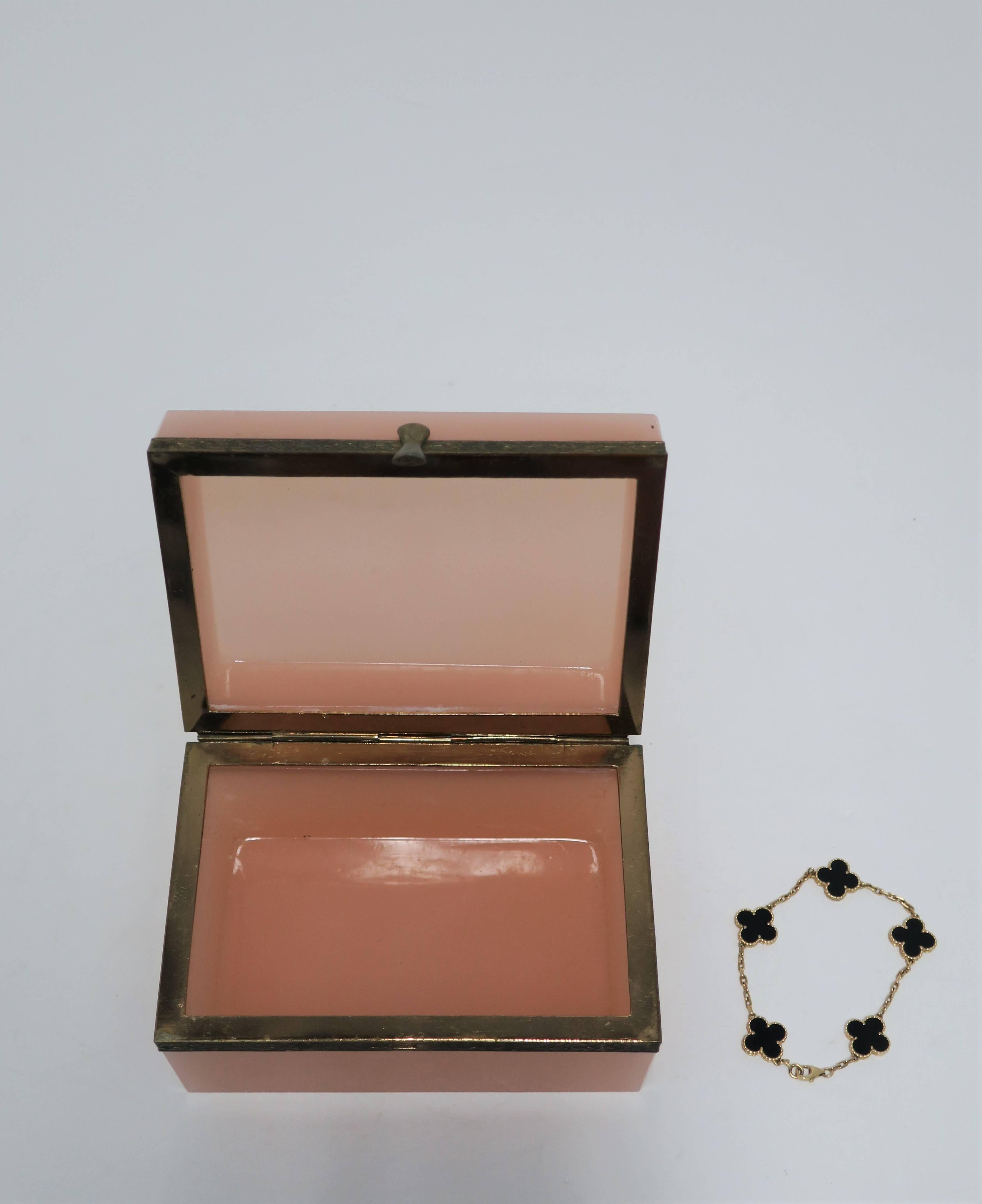Brass Modern Italian Pink Murano Art Glass Jewelry Box