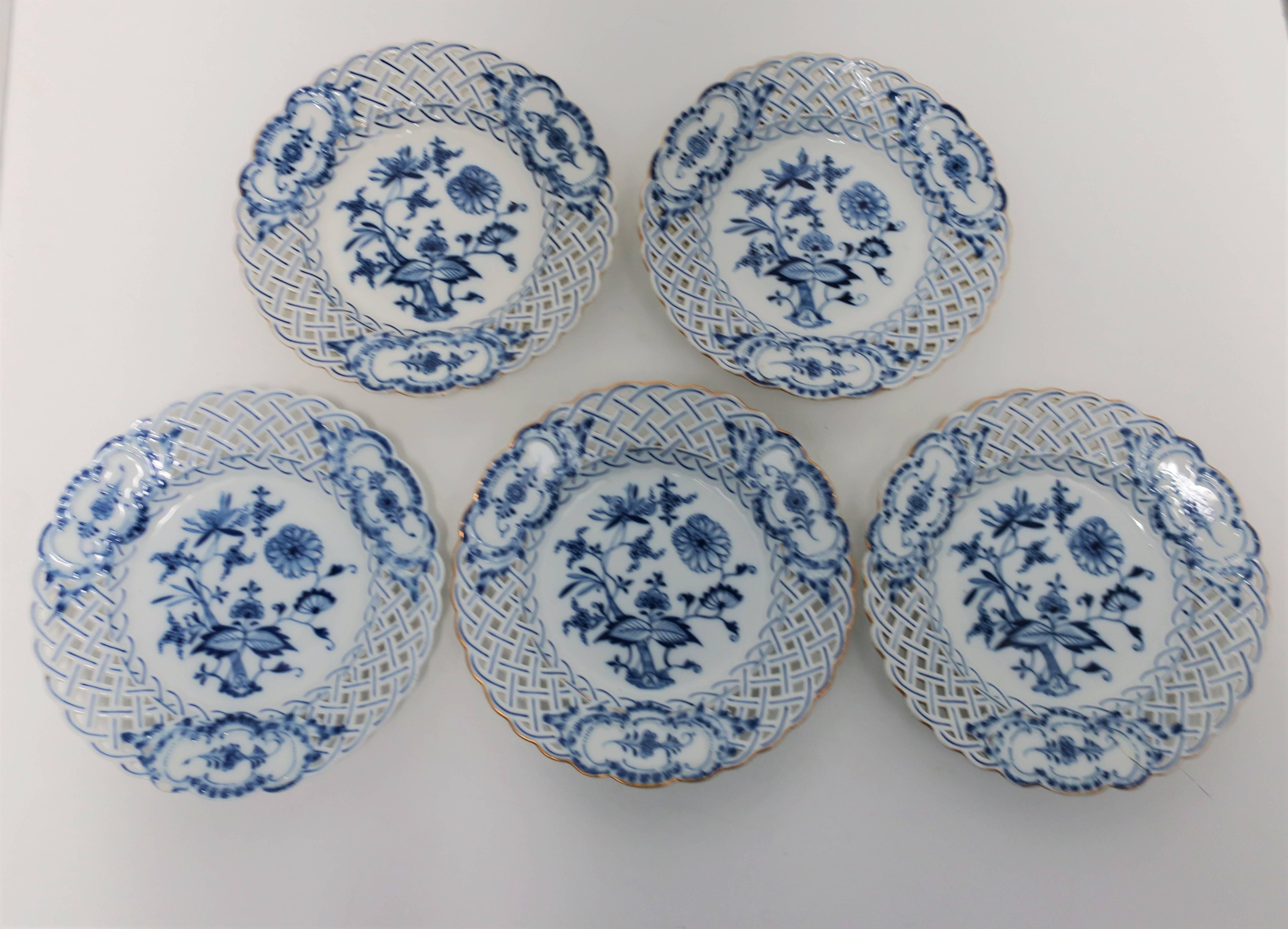 Glazed Blue and White Meissen Porcelain Plates