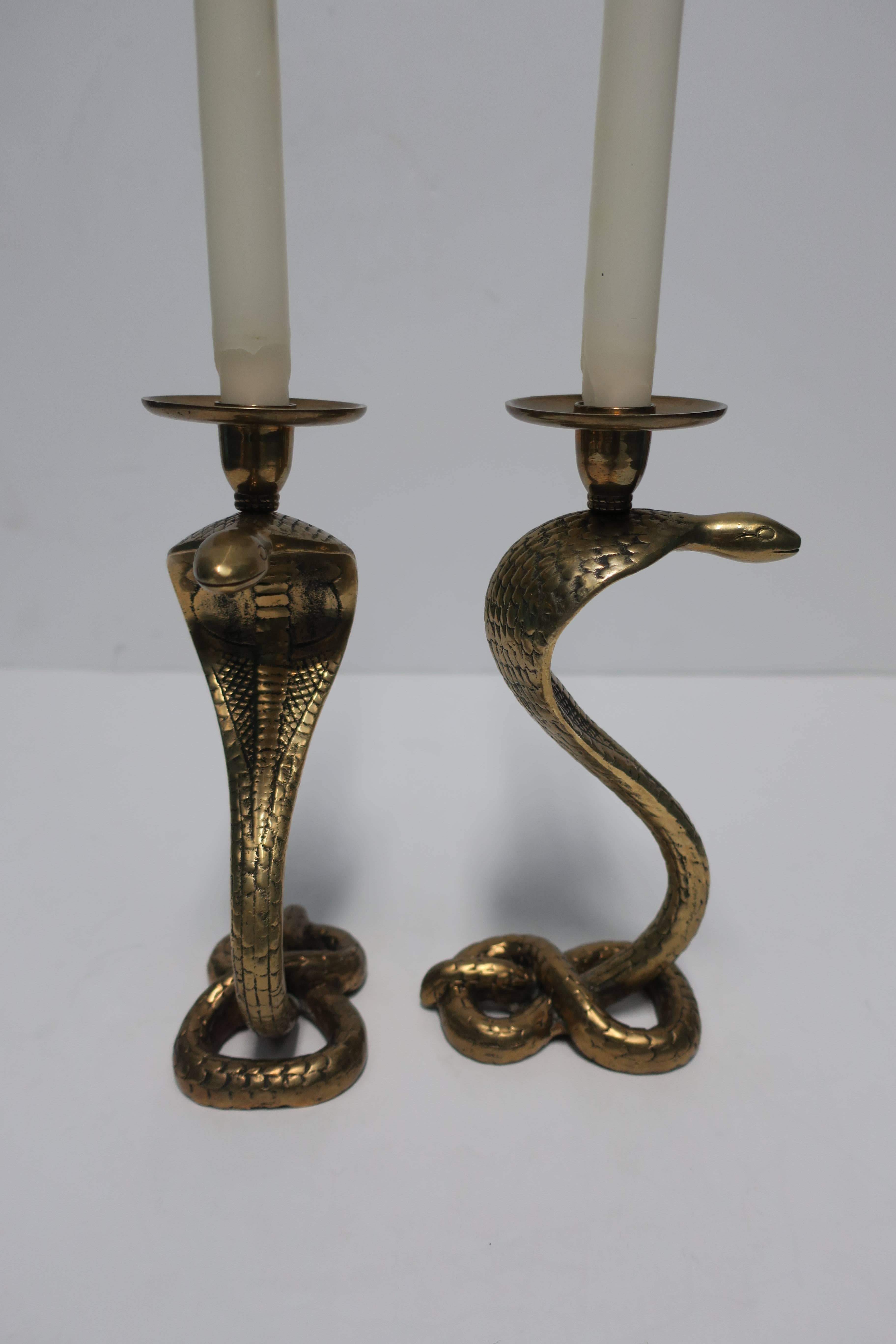 American Pair of Solid Brass Cobra Snake Sculpture Candlestick Holders