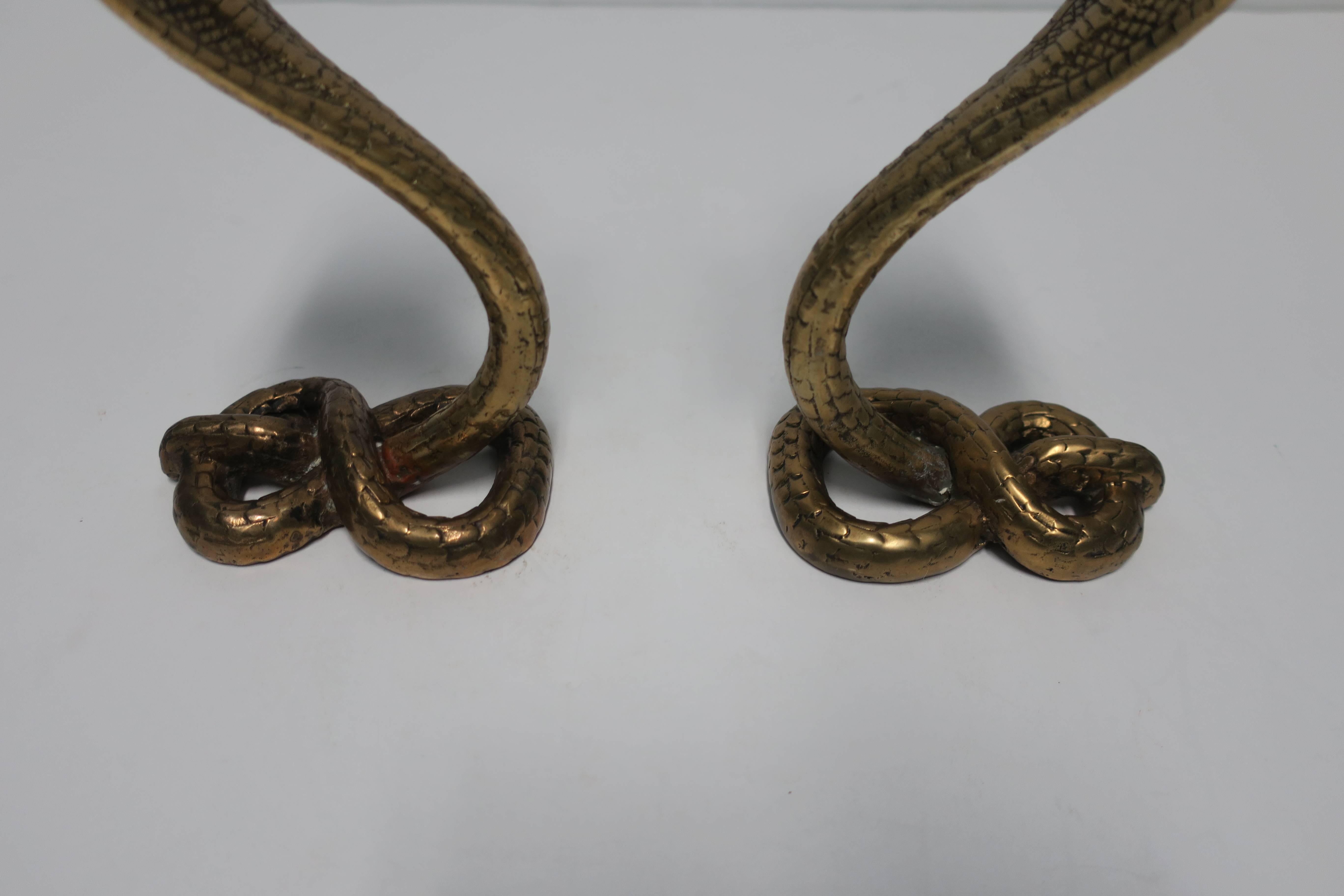 Pair of Solid Brass Cobra Snake Sculpture Candlestick Holders 1