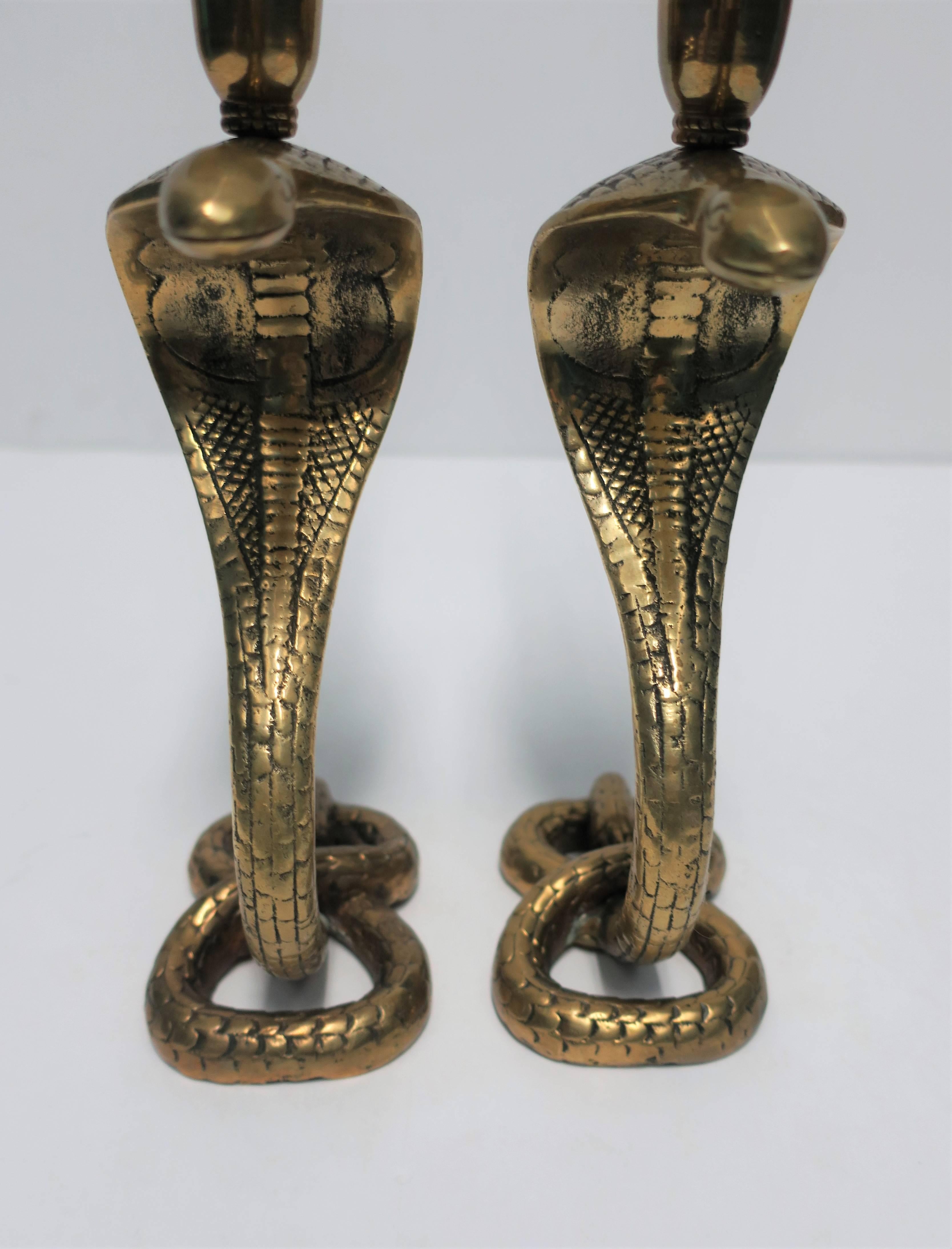 Late 20th Century Pair of Solid Brass Cobra Snake Sculpture Candlestick Holders
