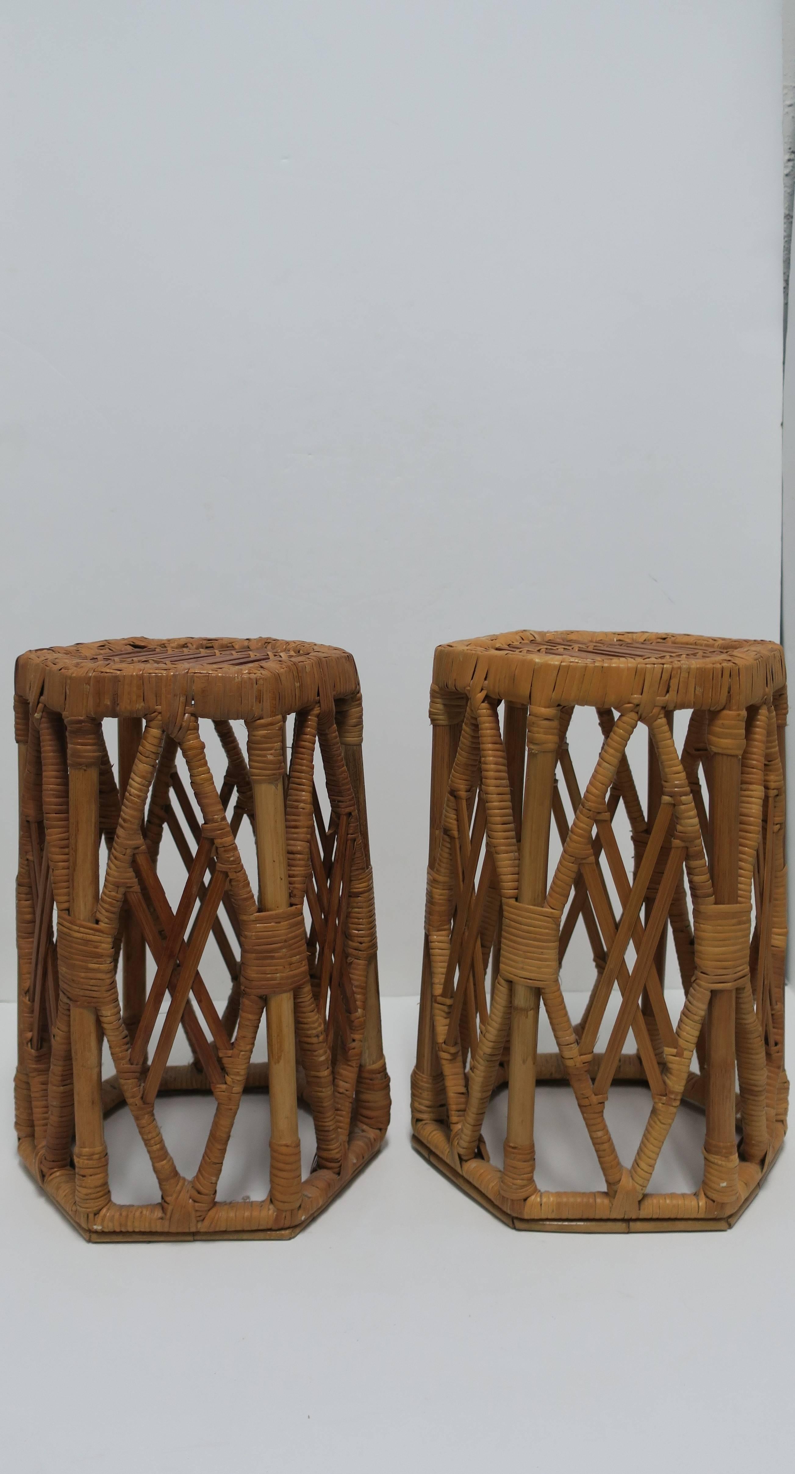 Pair of Vintage Hexagon Rattan Wicker Side Tables at 1stDibs