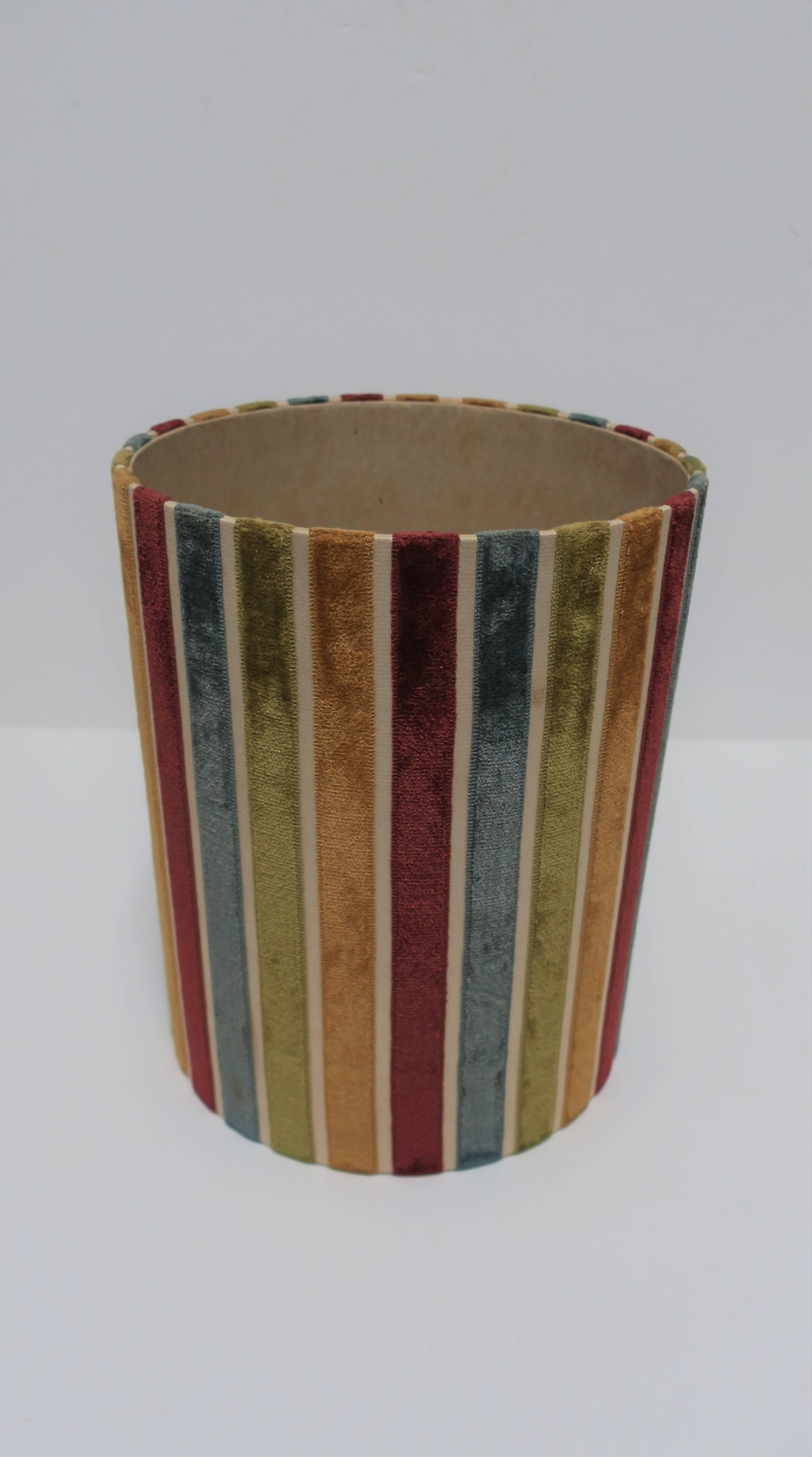 Velvet Striped Wastebasket or Trash Can 2