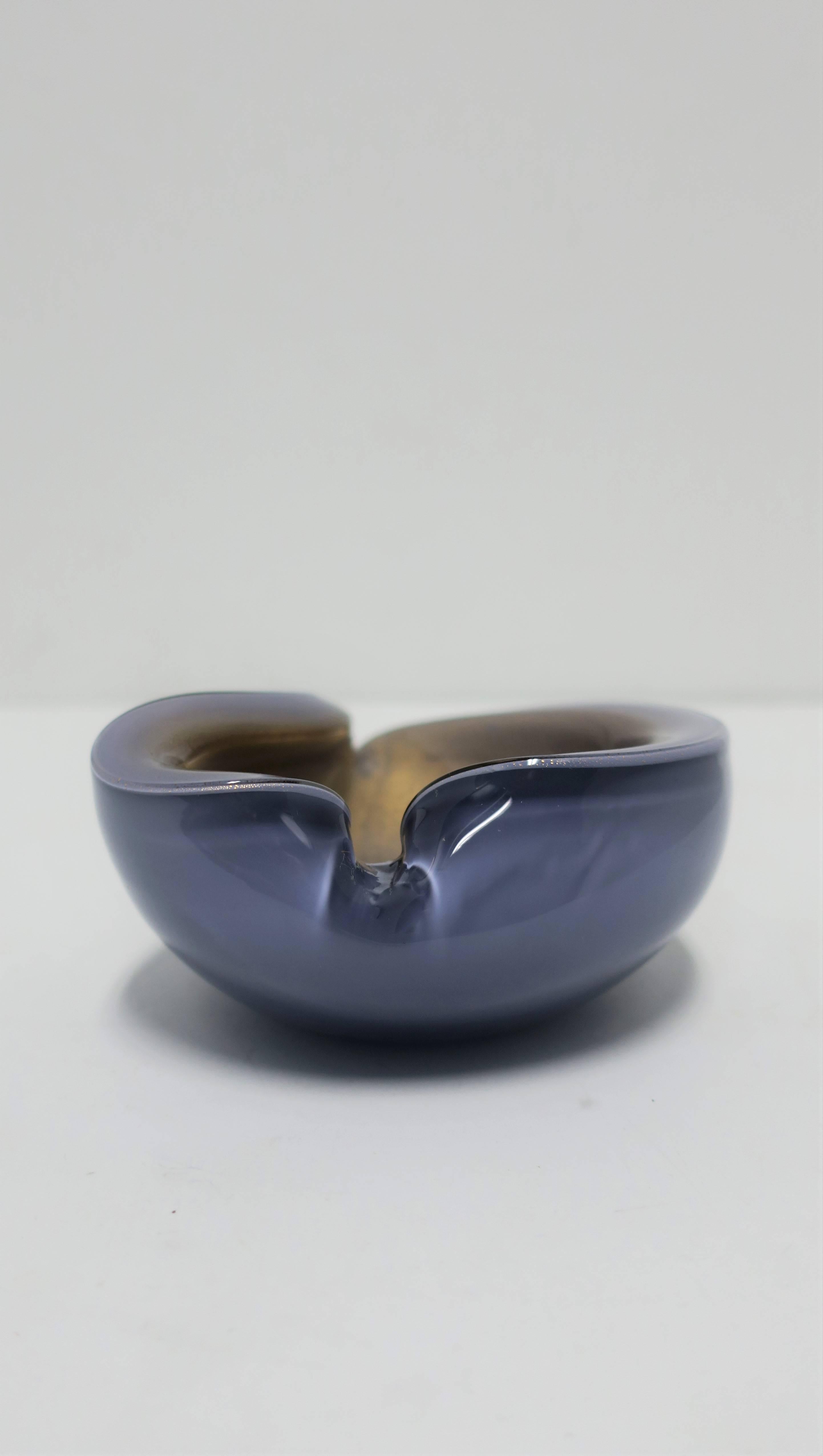 Blown Glass Italian Murano Purple Lavender and Gold Art Glass Bowl For Sale