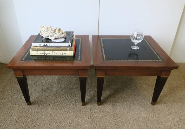 Pair of Midcentury Black Leather Top End Tables or Cocktail Table For Sale at 1stDibs