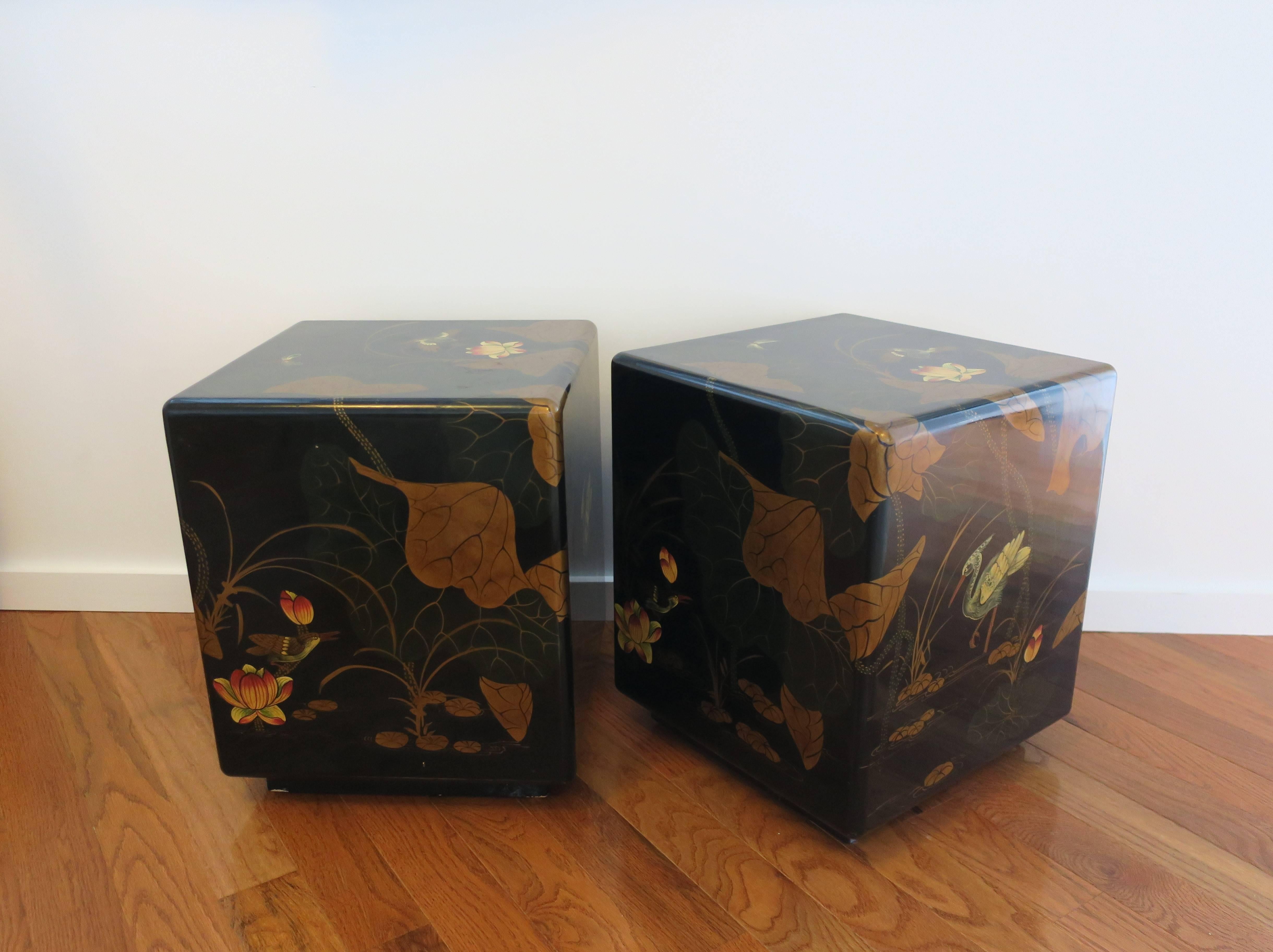 Pair Black and Gold Side or End Tables 1
