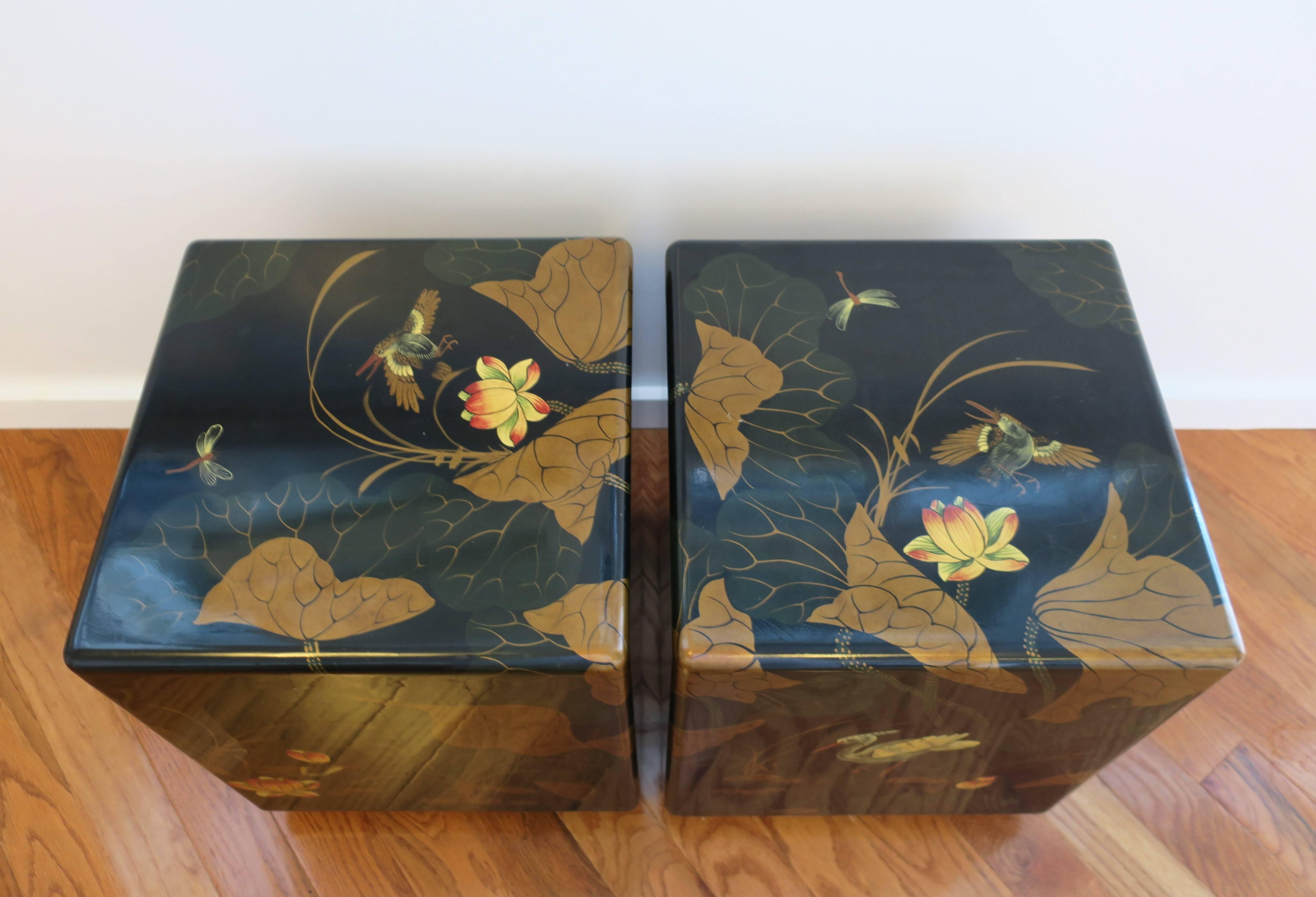Pair Black and Gold Side or End Tables 2