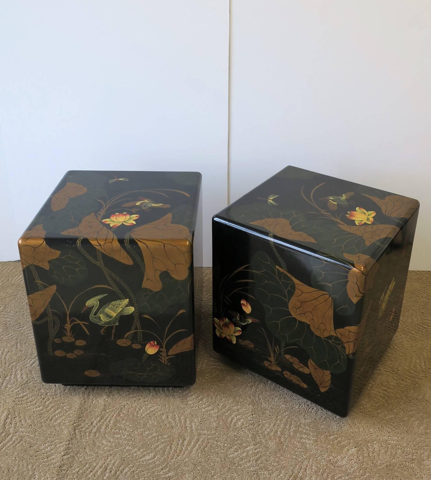 Modern Pair Black and Gold Side or End Tables