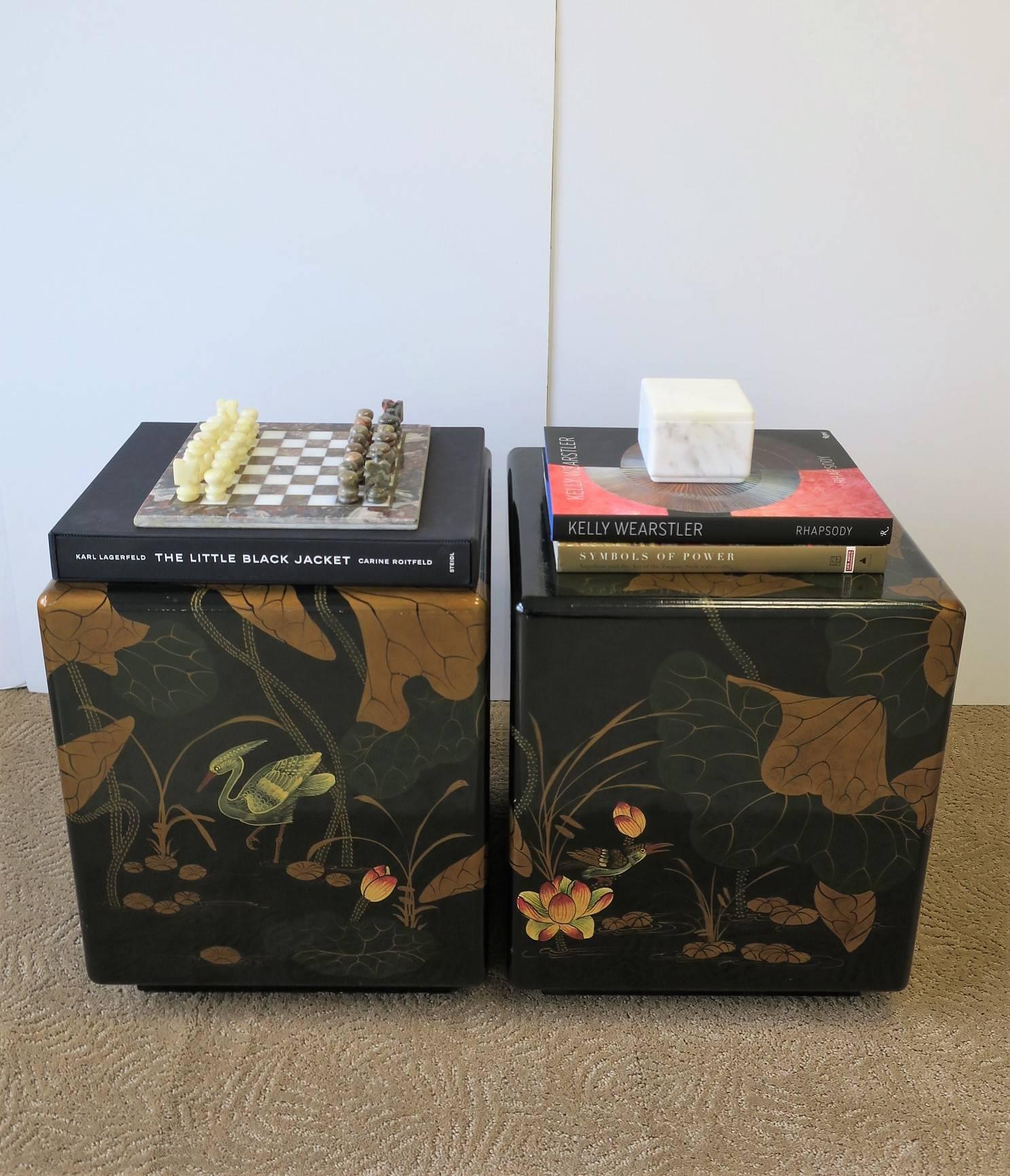 Pair Black and Gold Side or End Tables In Good Condition In New York, NY