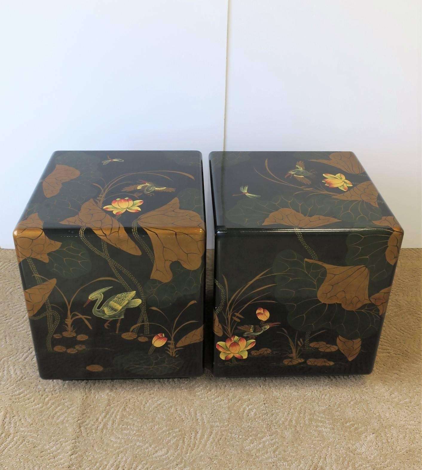 20th Century Pair Black and Gold Side or End Tables