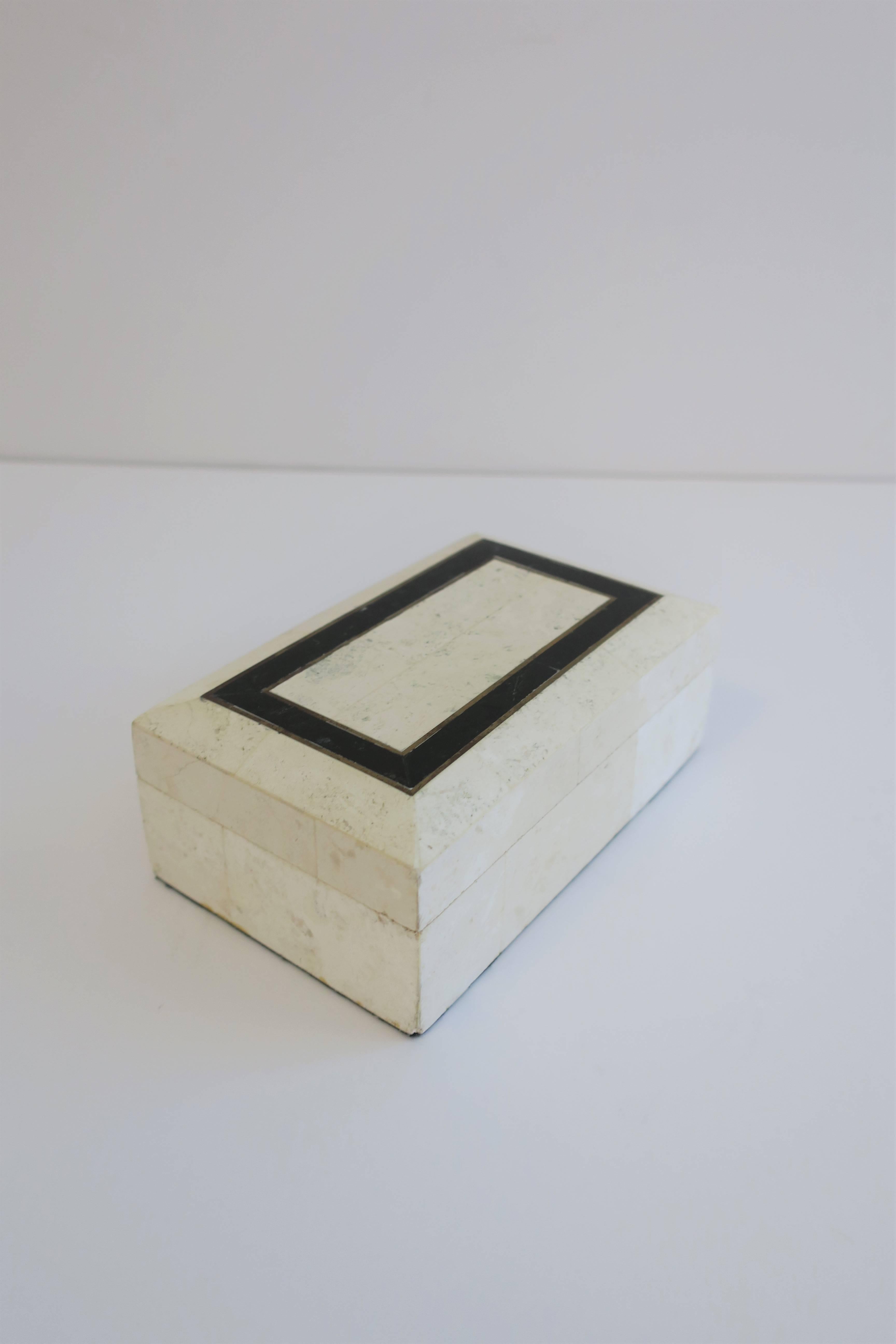 Post-Modern Black and White Travertine Marble Box