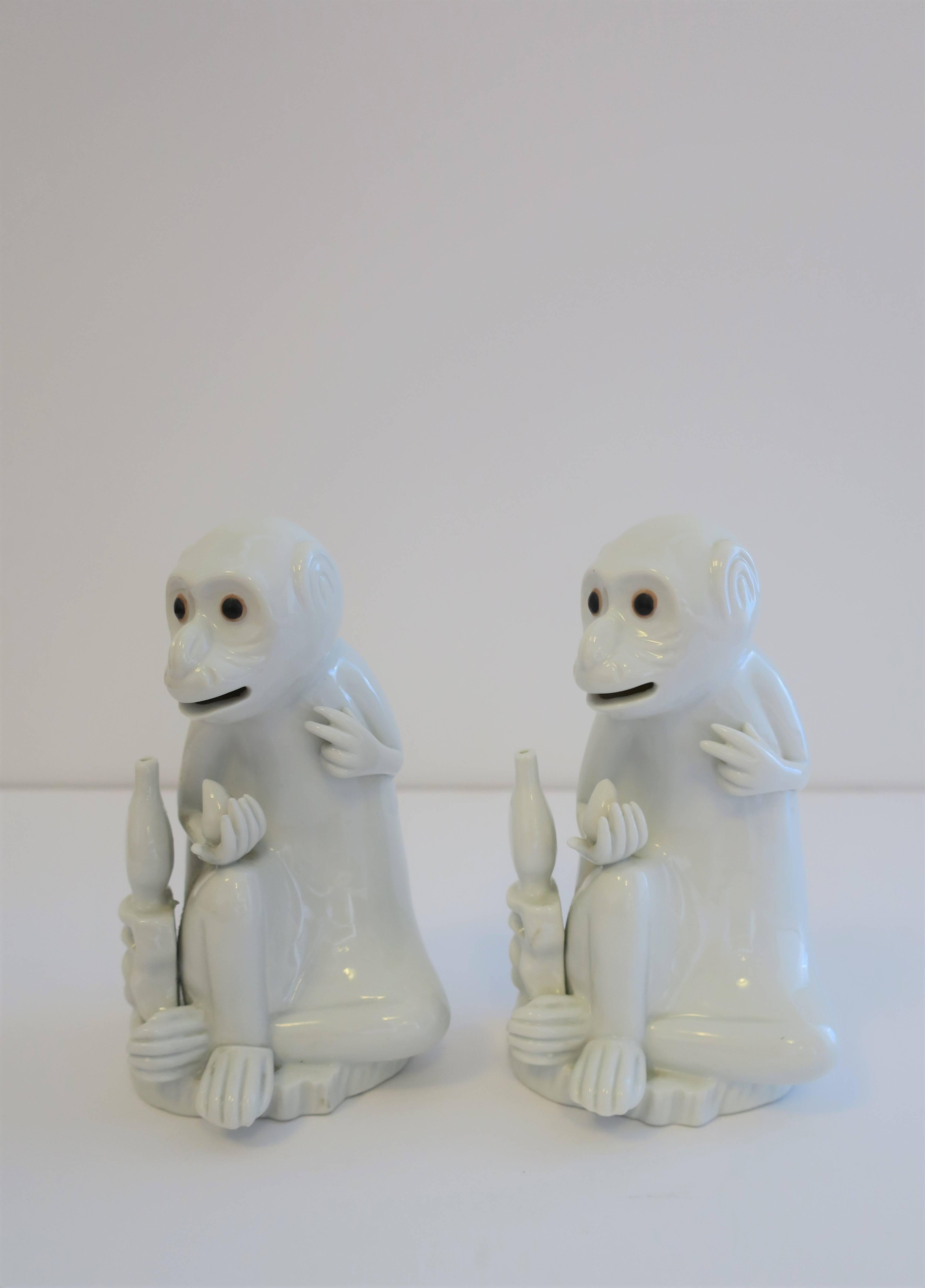 Pair Vintage Blanc de Chine White Porcelain Monkey Sculptures 1