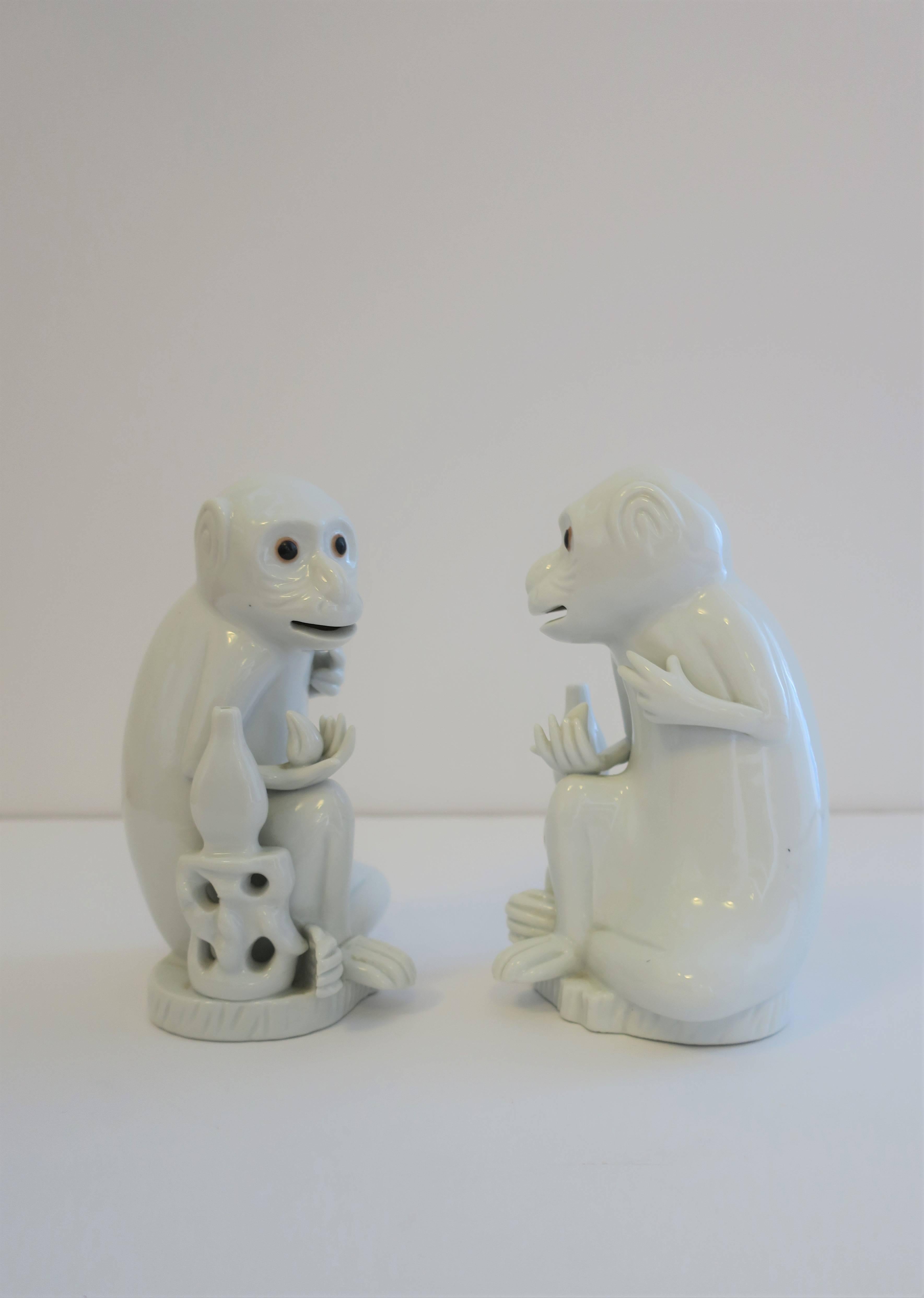 Pair Vintage Blanc de Chine White Porcelain Monkey Sculptures 2