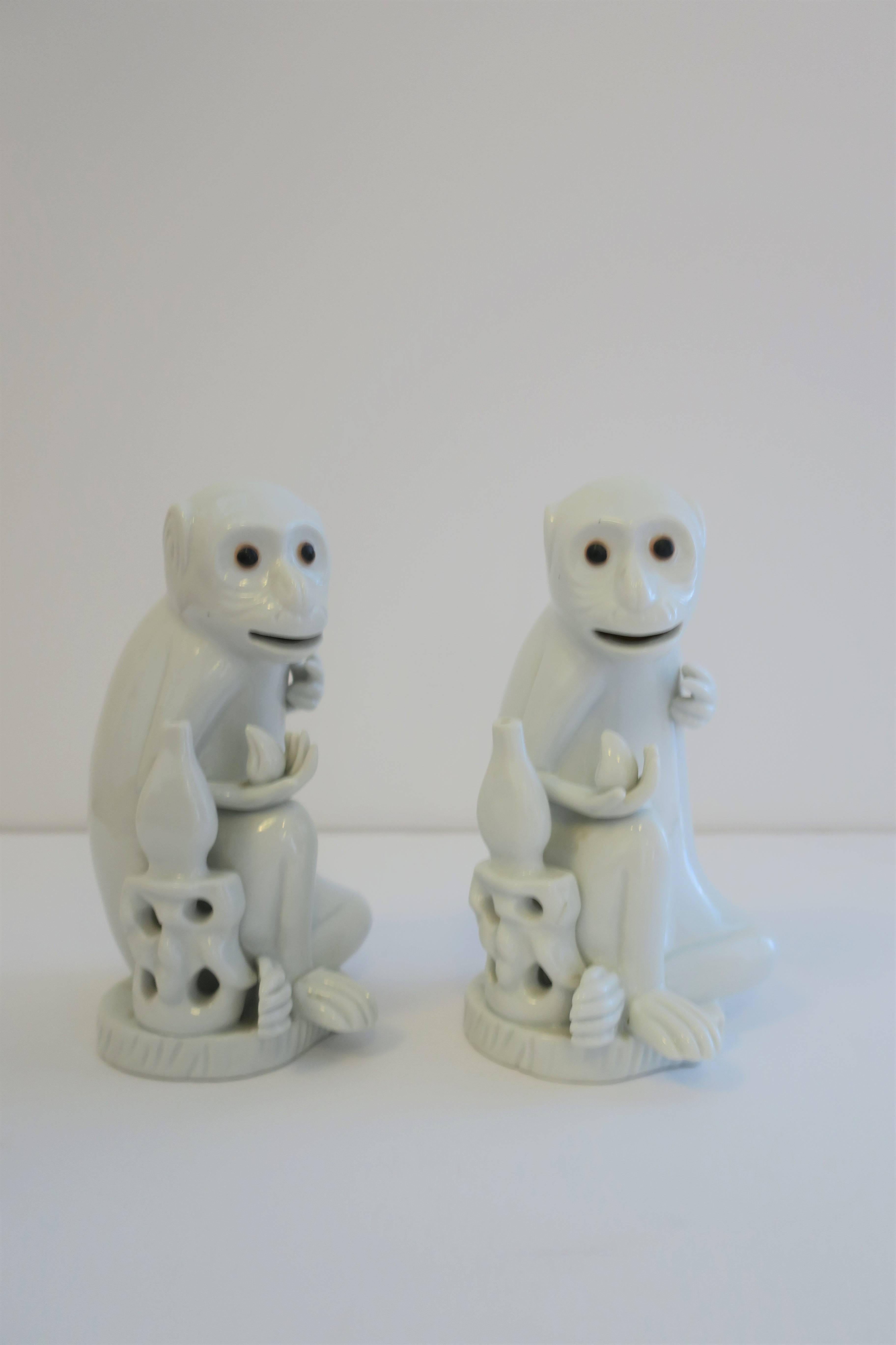 Pair Vintage Blanc de Chine White Porcelain Monkey Sculptures In Excellent Condition In New York, NY