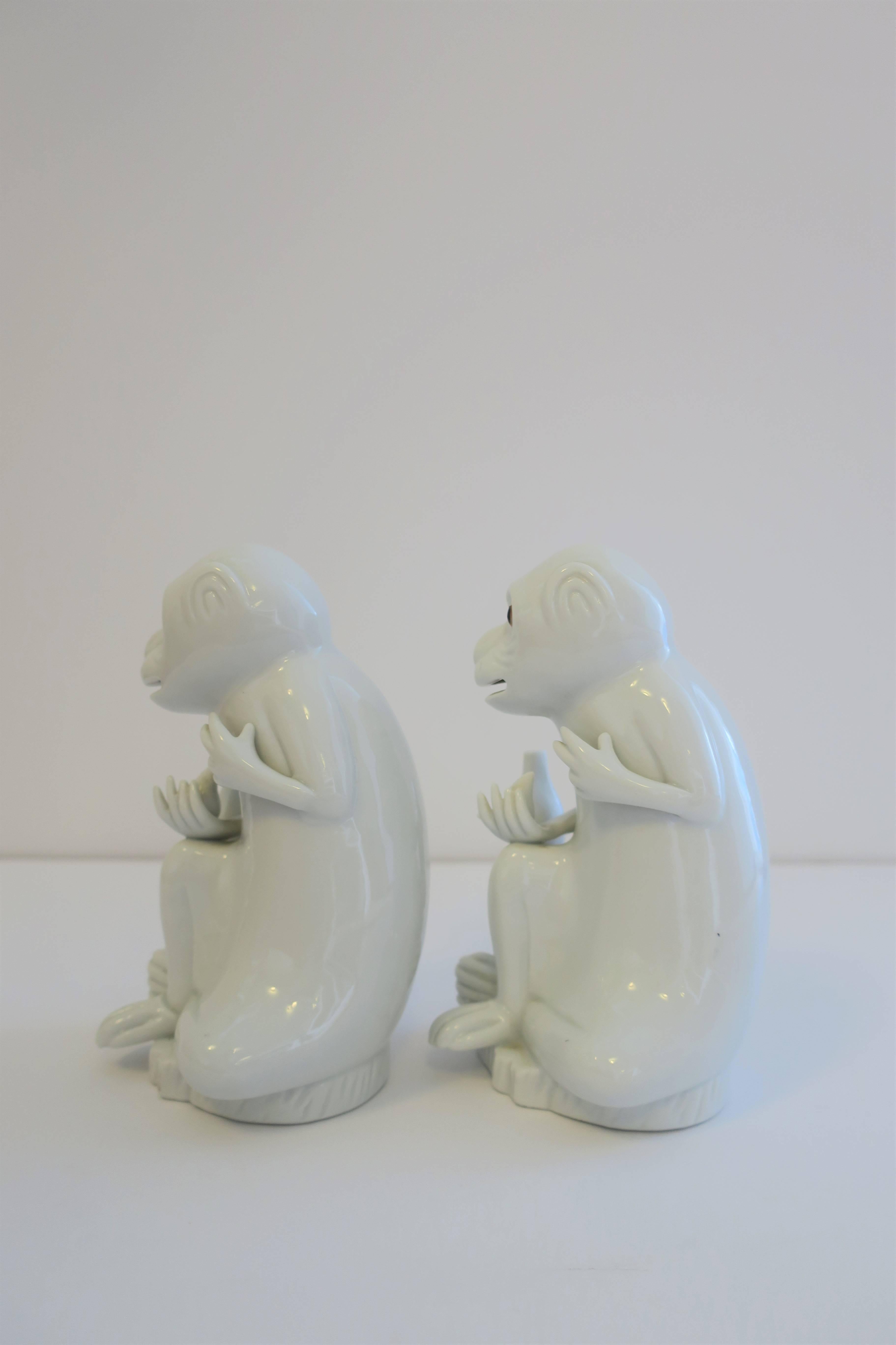 Pair Vintage Blanc de Chine White Porcelain Monkey Sculptures 4