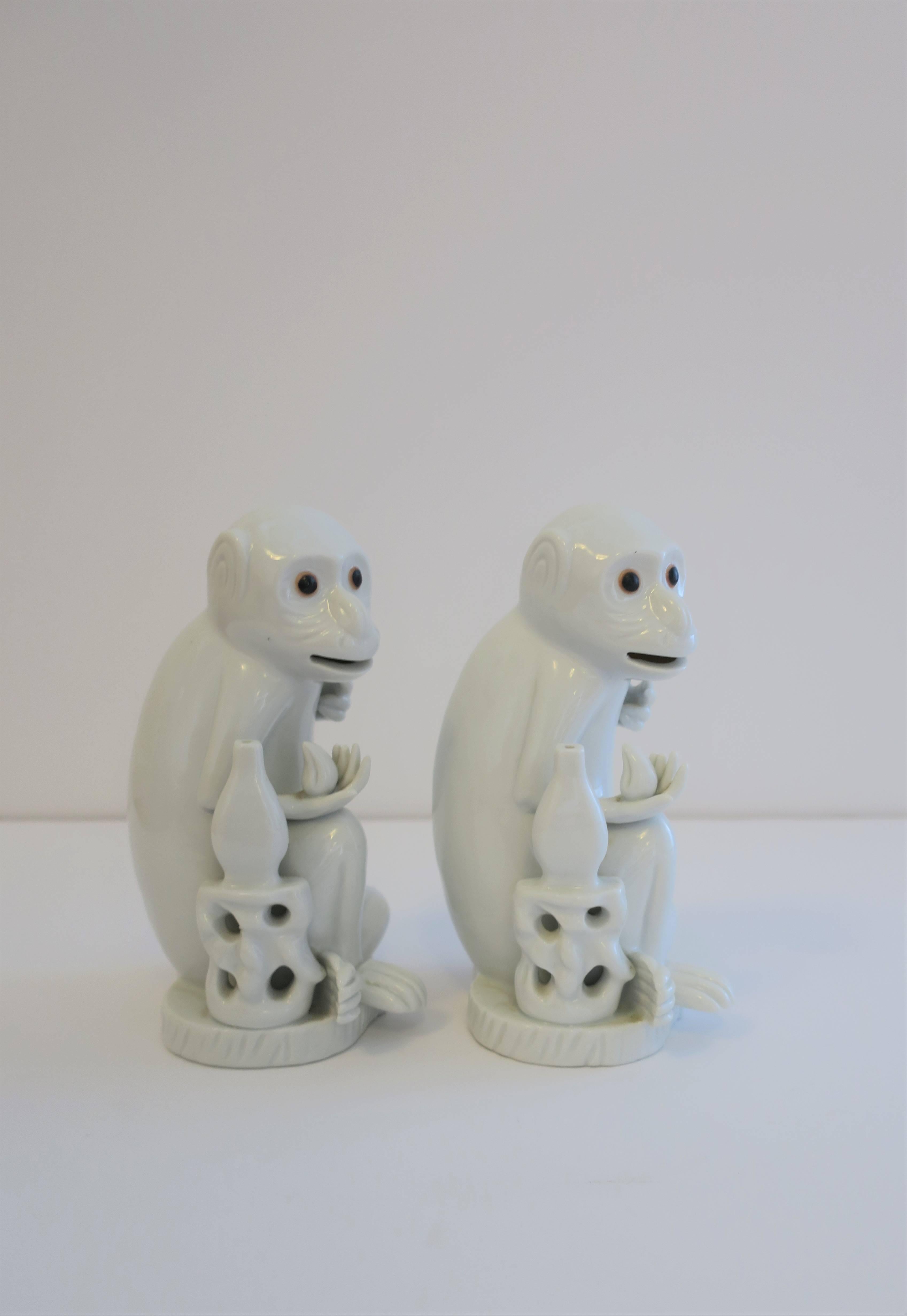 Pair Vintage Blanc de Chine White Porcelain Monkey Sculptures 3
