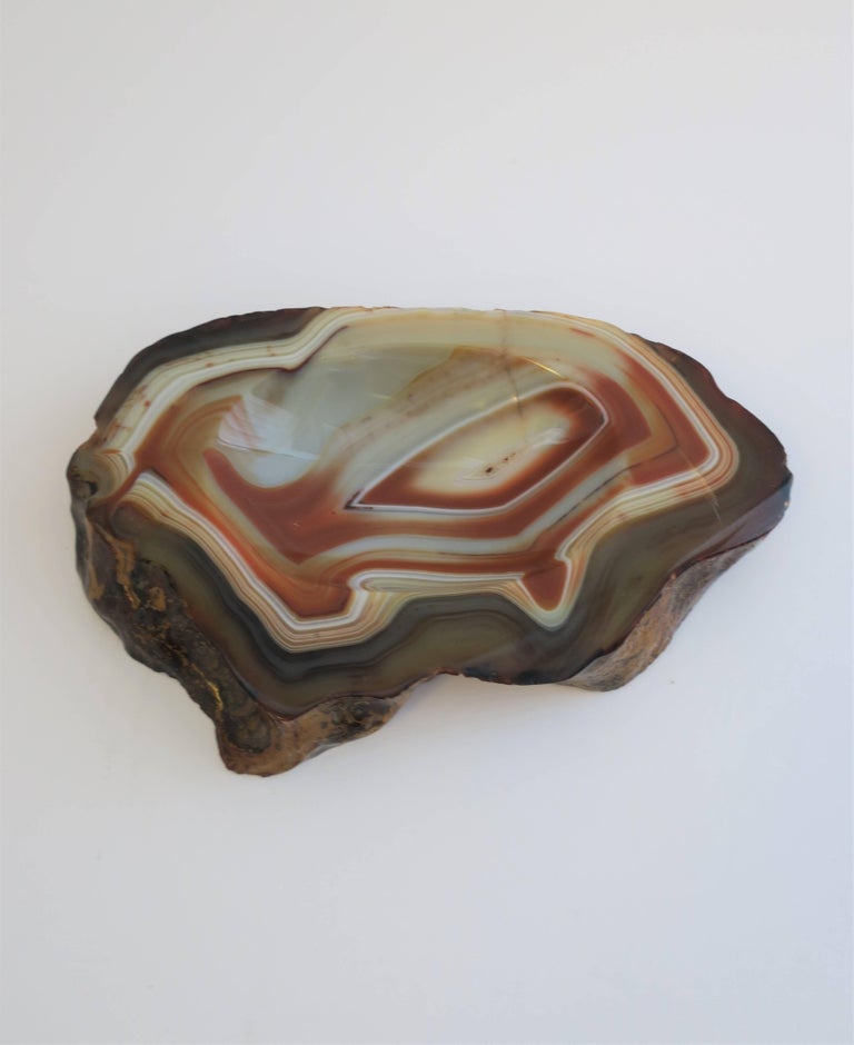 Vintage White and Orange Agate Onyx Vessel Bowl or Decorative Object