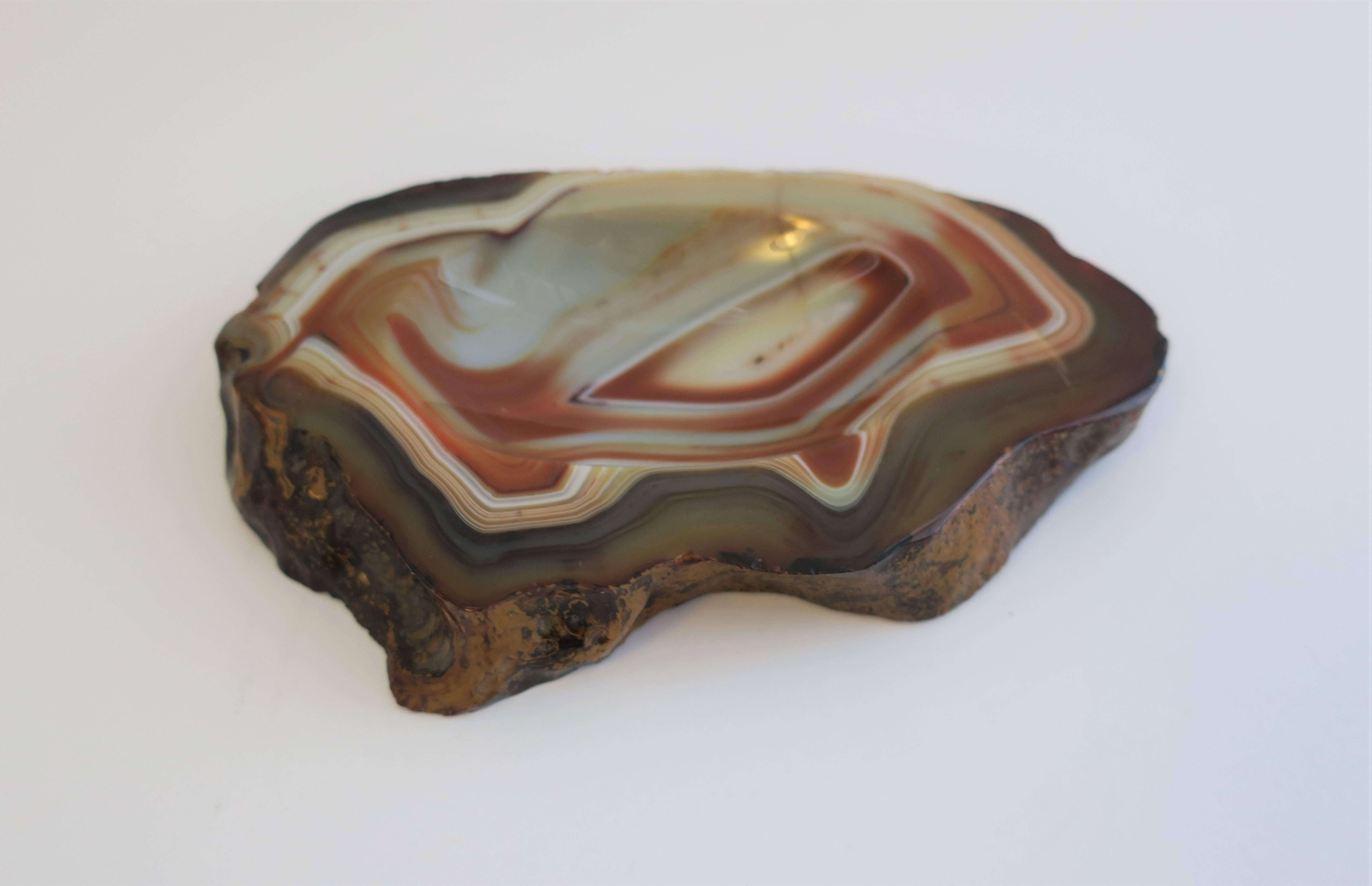 White and Orange Agate Onyx Vessel Bowl or Decorative Object 1