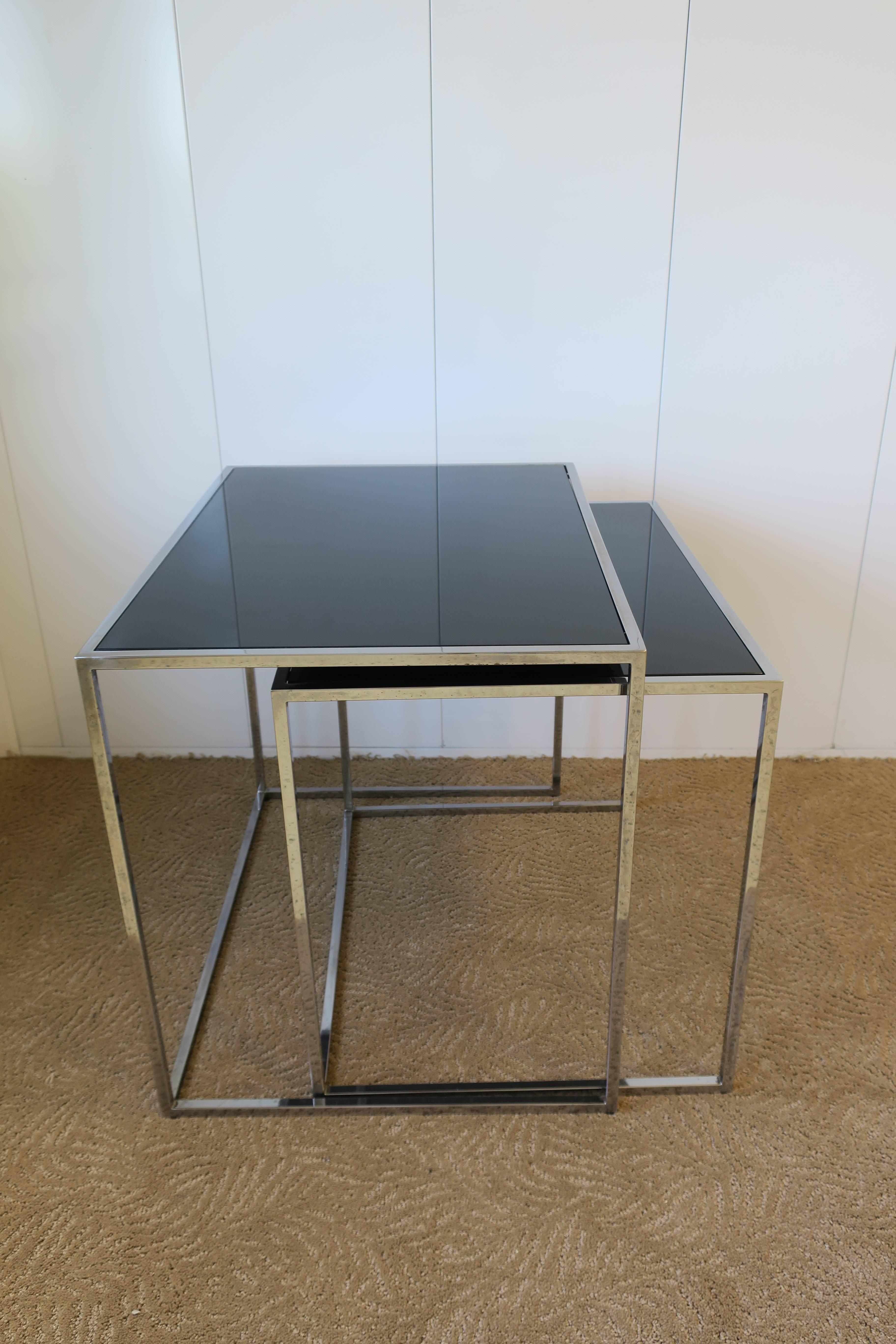 Minimalist Chrome and Black Glass Nesting or End Tables 2