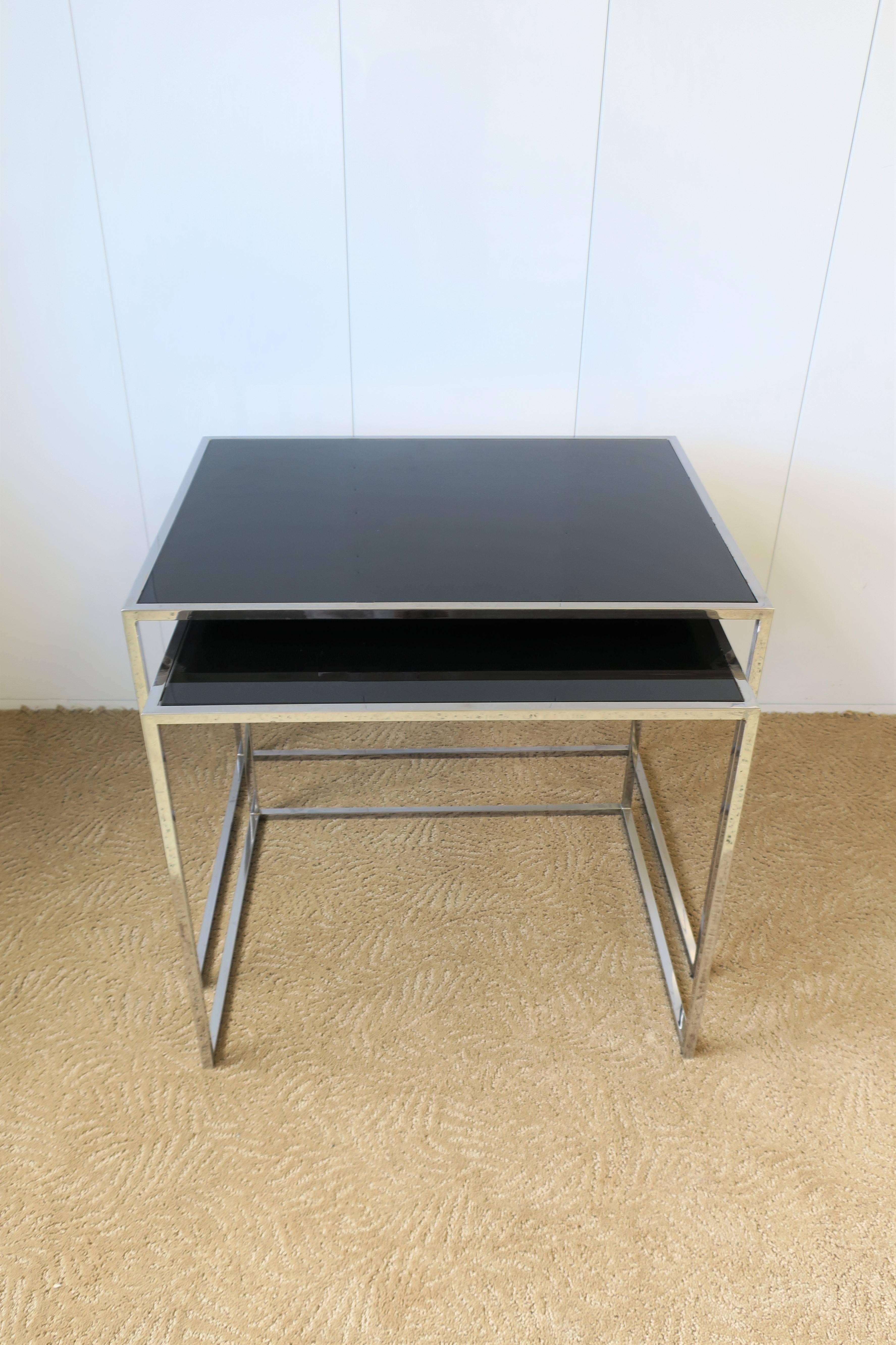 Minimalist Chrome and Black Glass Nesting or End Tables In Good Condition In New York, NY