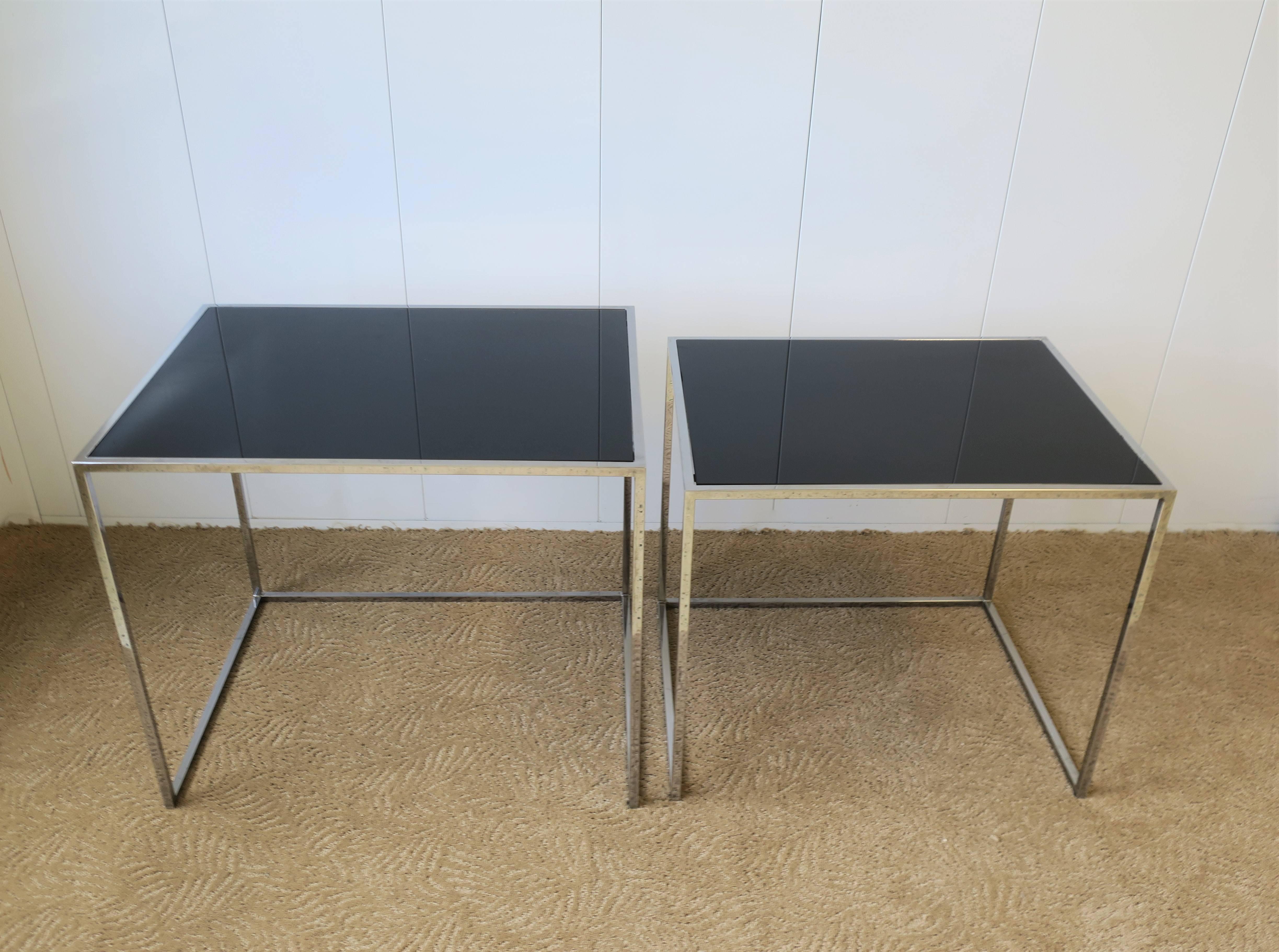 Minimalist Chrome and Black Glass Nesting or End Tables 6