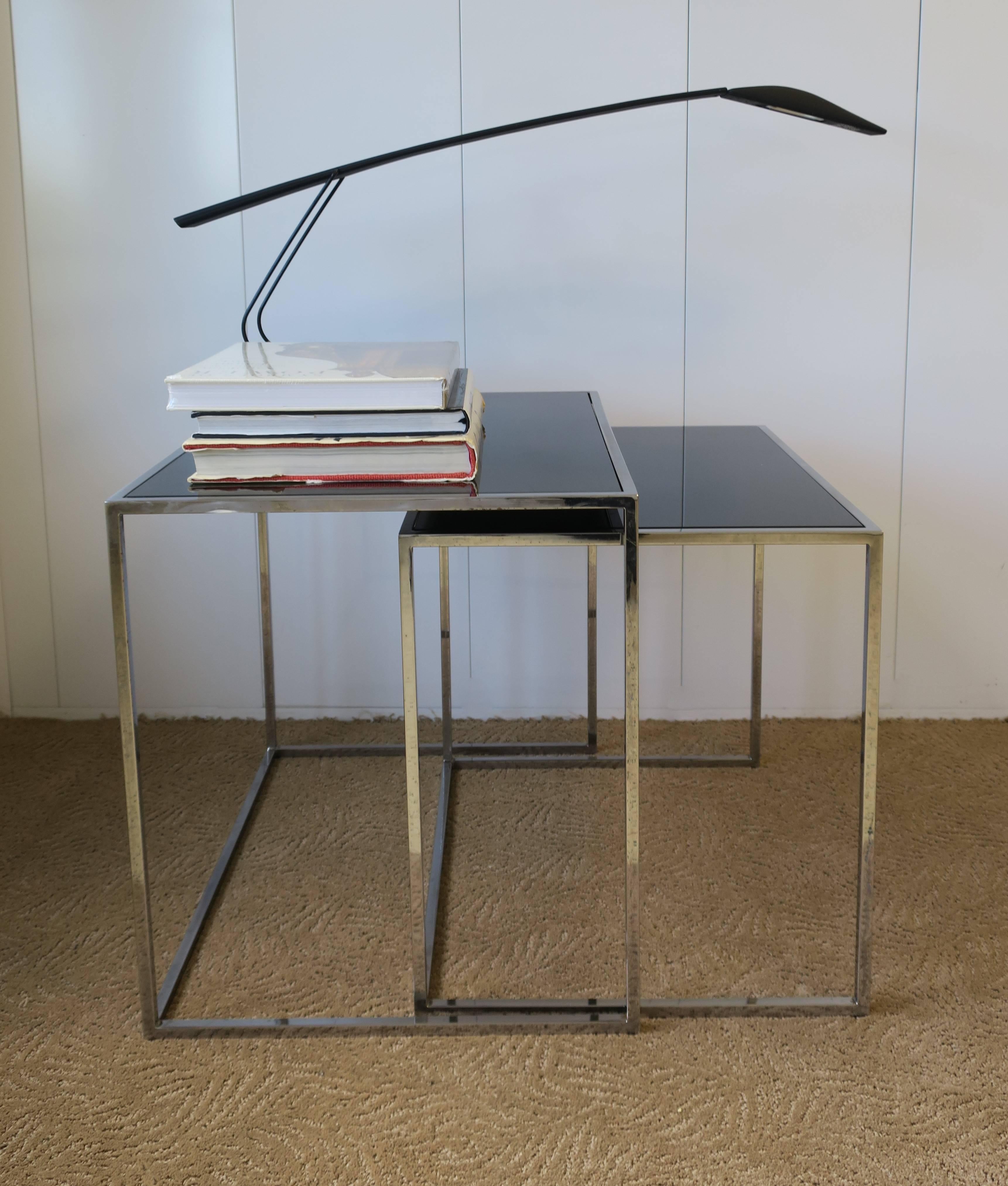 Minimalist Chrome and Black Glass Nesting or End Tables 4