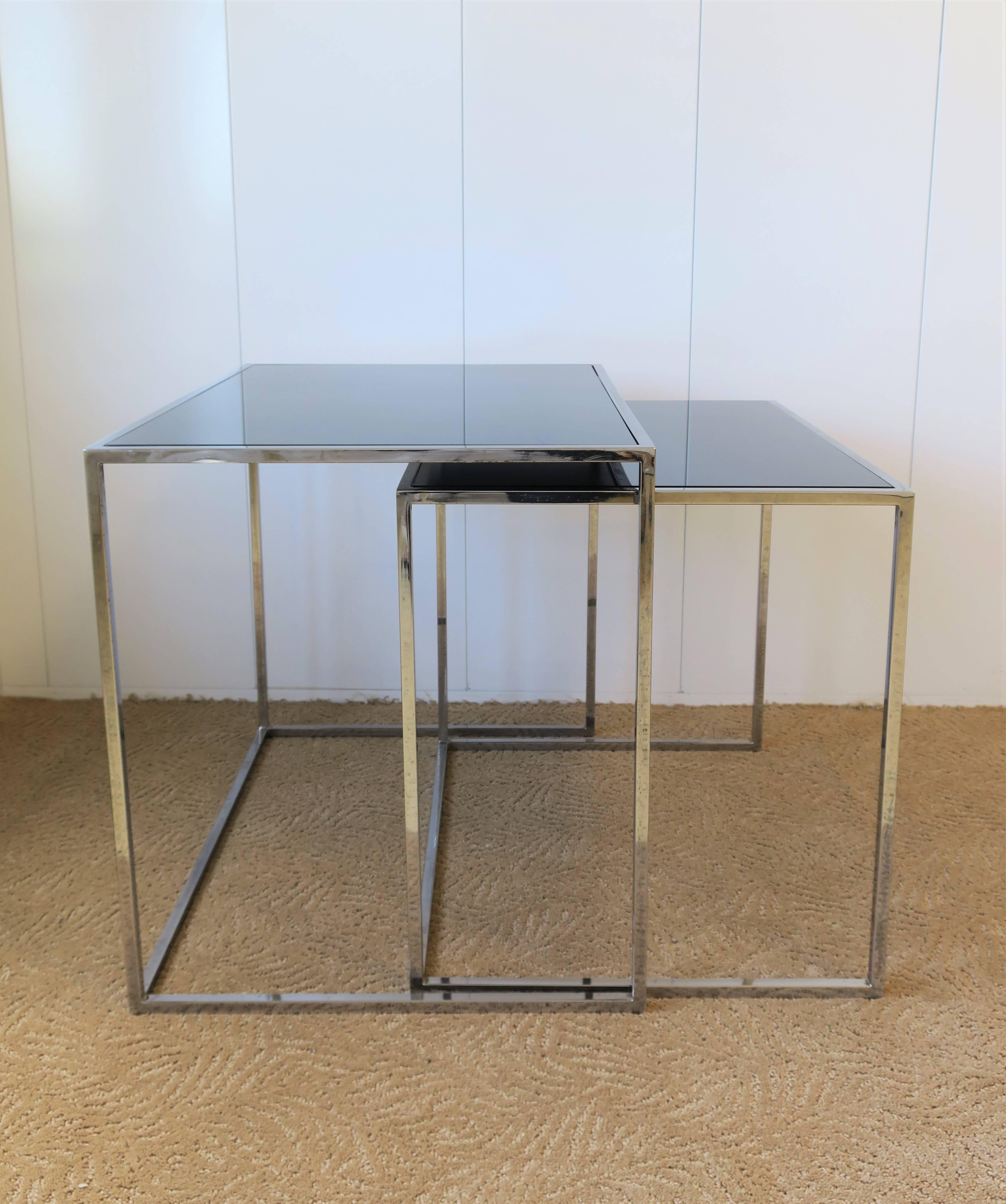 Minimalist Chrome and Black Glass Nesting or End Tables 3