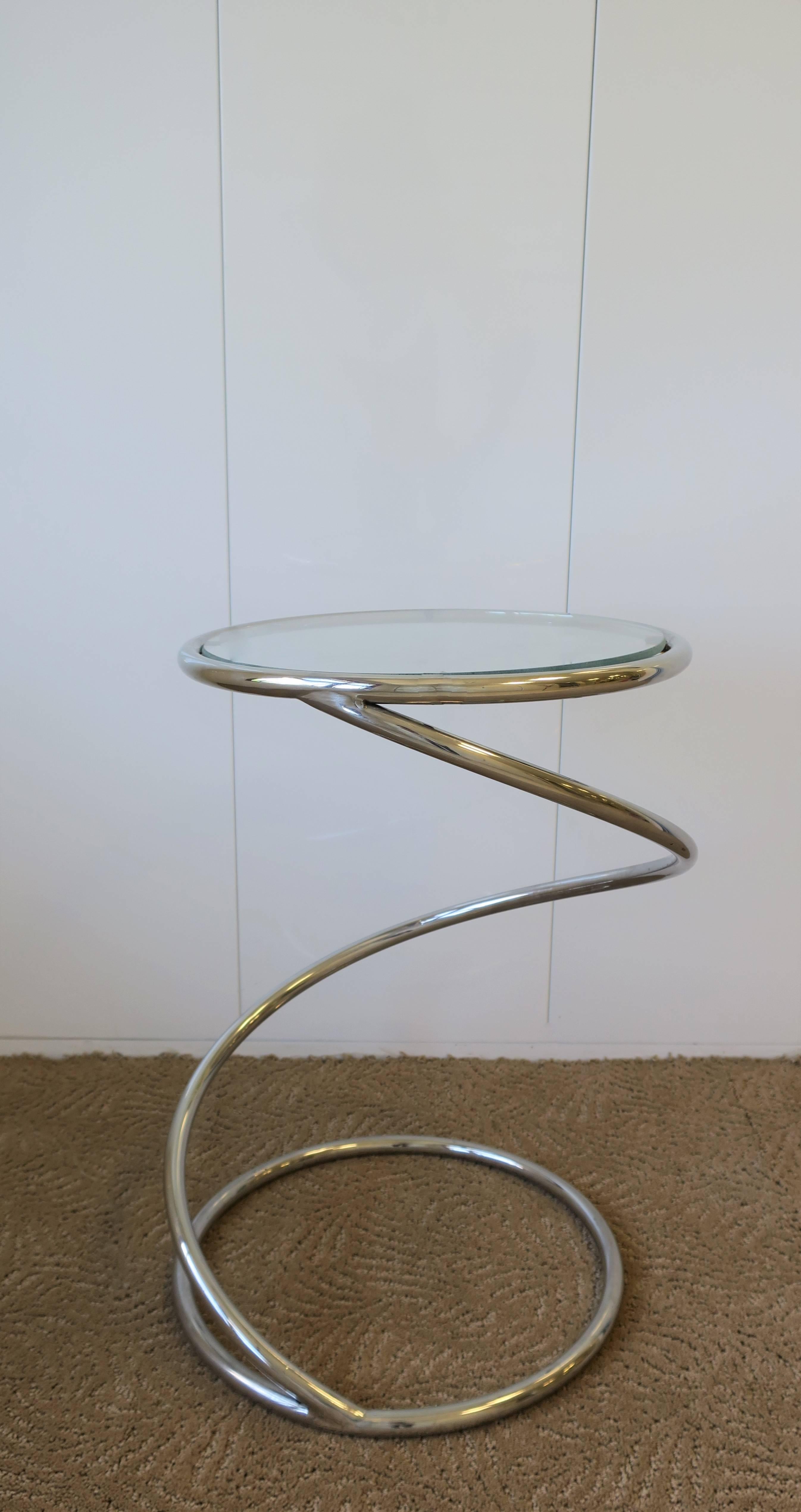 Glass Modern Round Chrome Twist Side Table, ca. 1970s