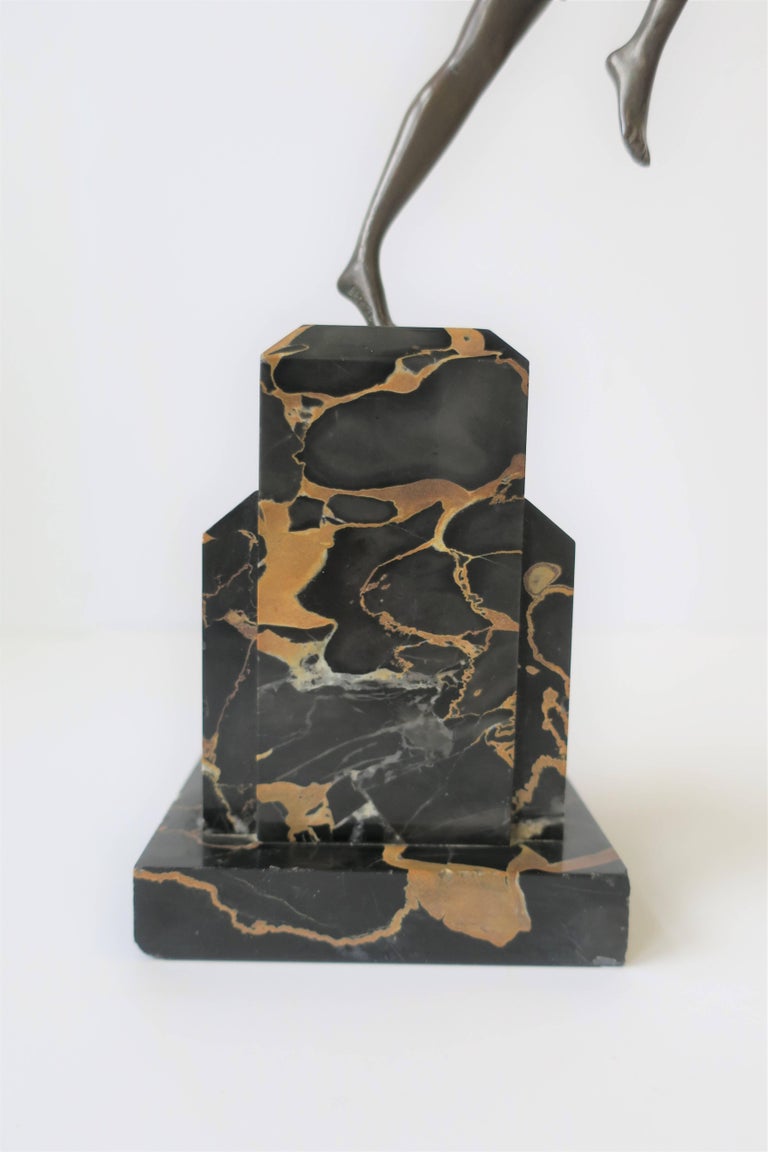 French Art Deco Bronze Sculpture on Black Marble Base For Sale at 1stdibs