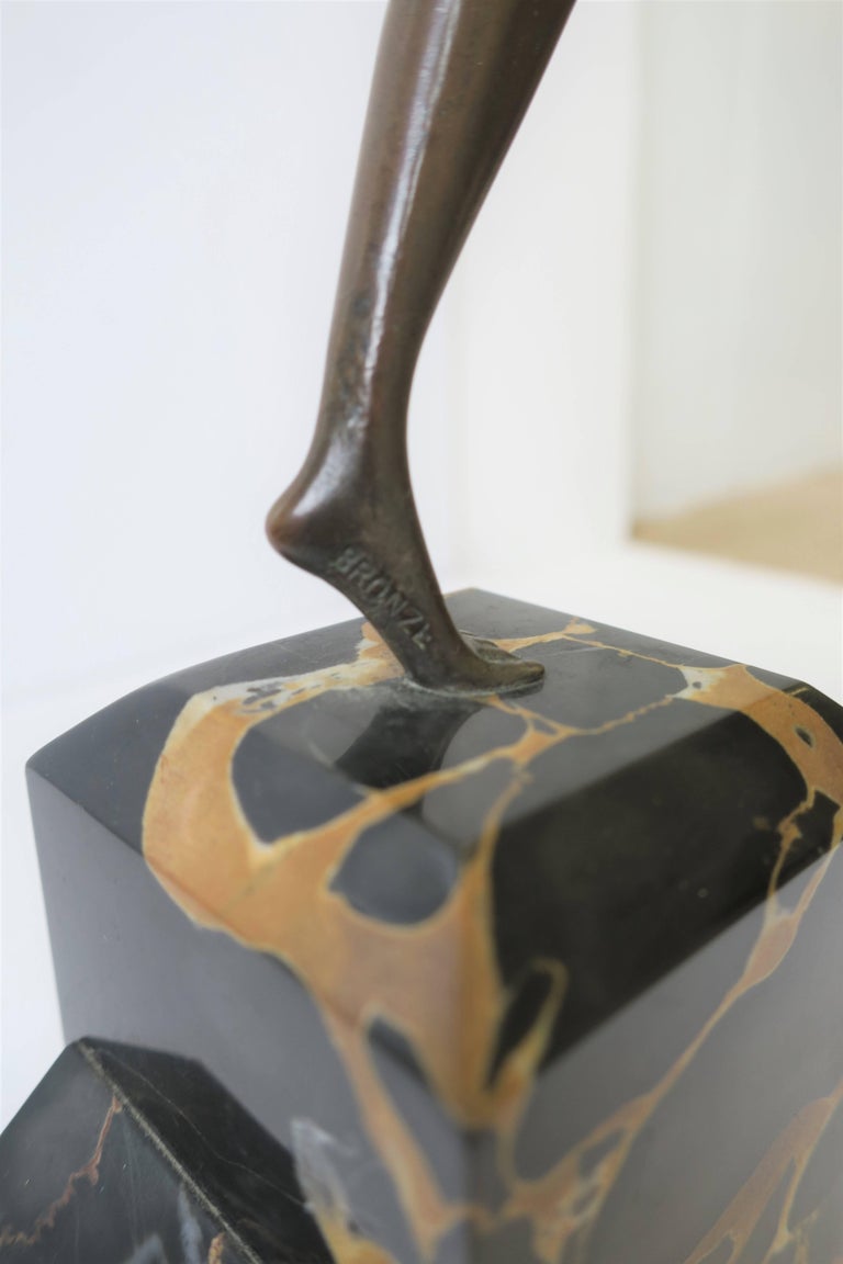 French Art Deco Bronze Sculpture on Black Marble Base For Sale at 1stDibs