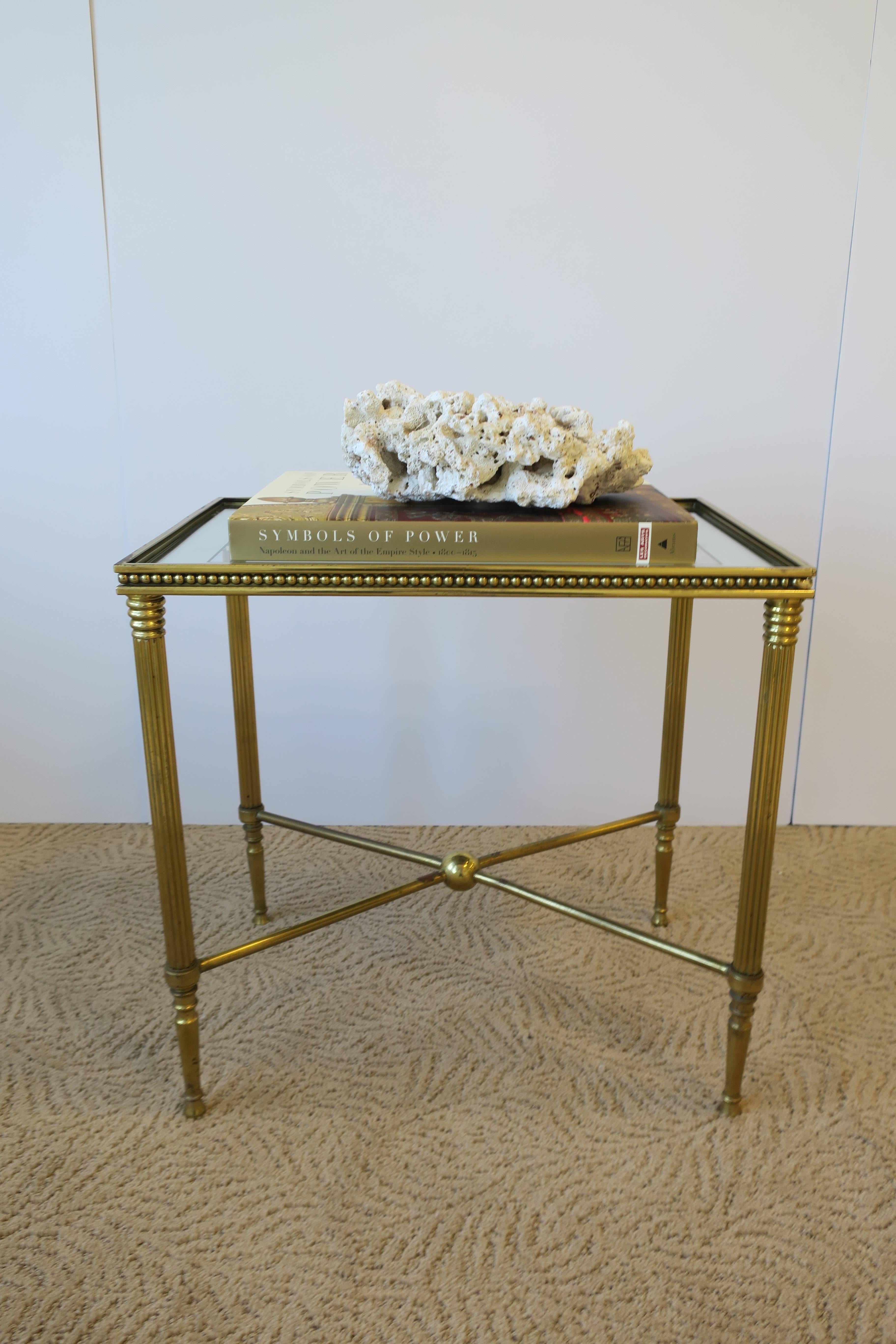 Mirror Italian Brass and Glass End or Side Table in the Style of Jansen