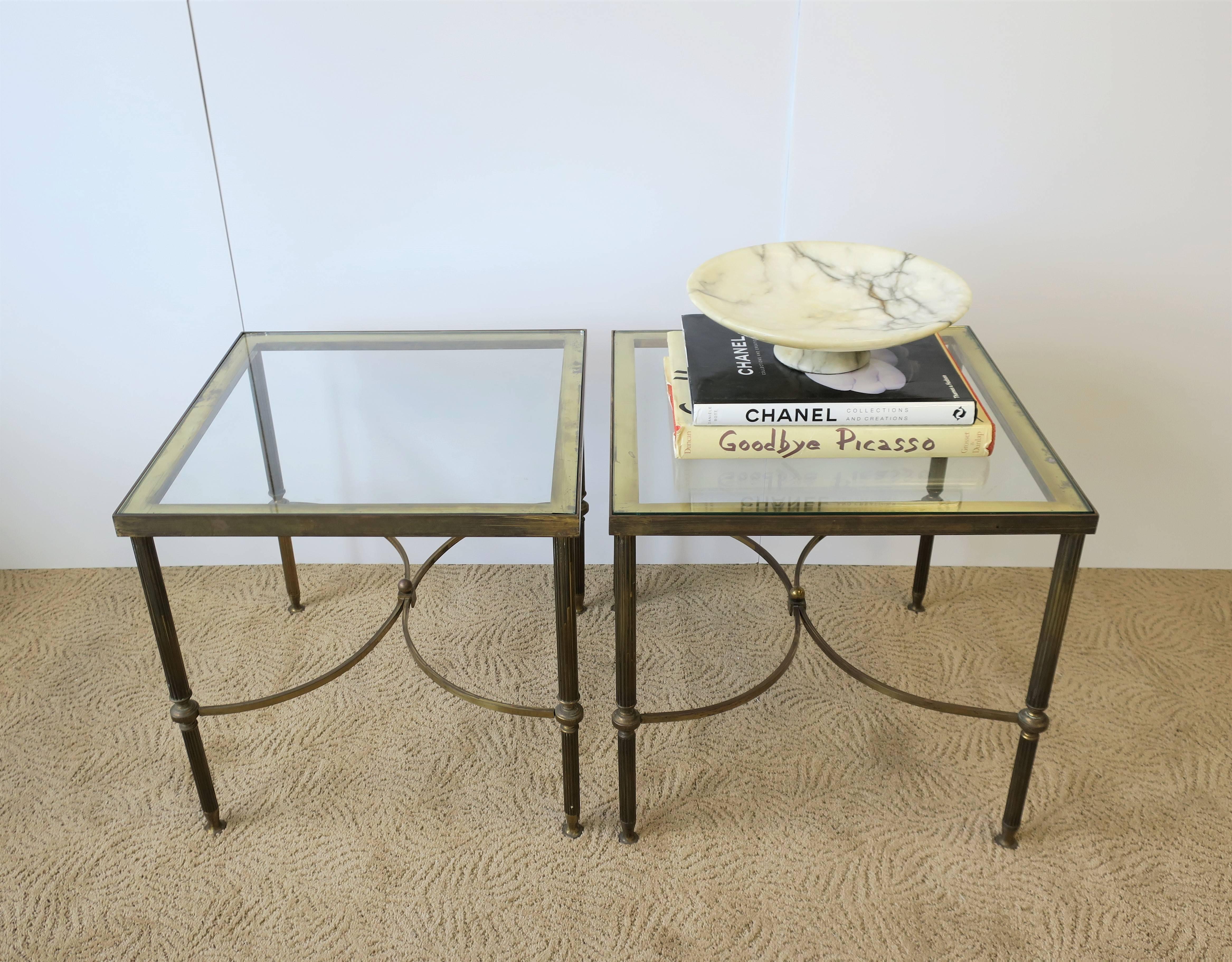 Directoire Brass and Glass End Tables after Maison Jansen, Pair