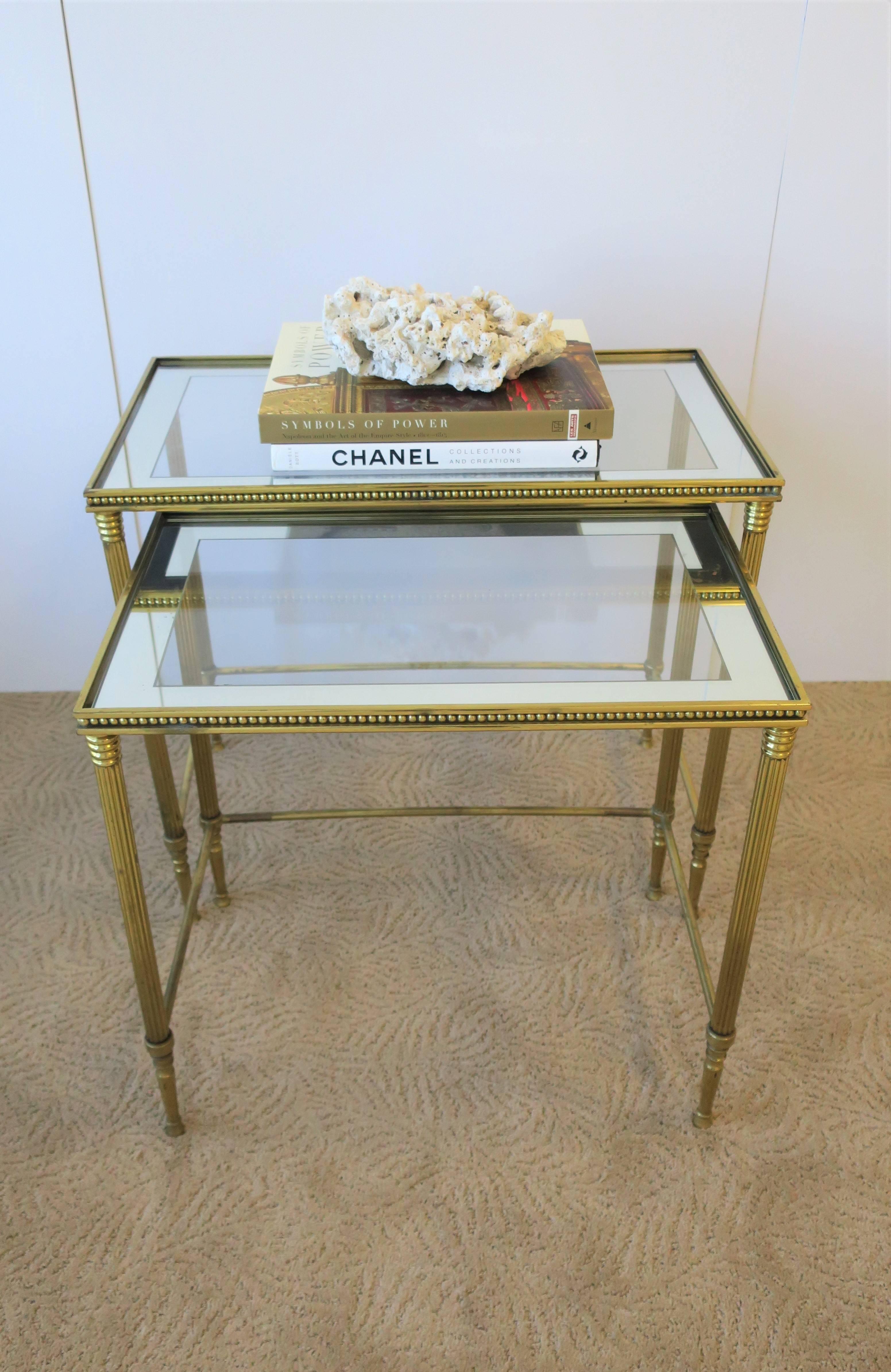 Vintage Set of Italian Brass and Glass Nesting Tables, Italy 1960s 1