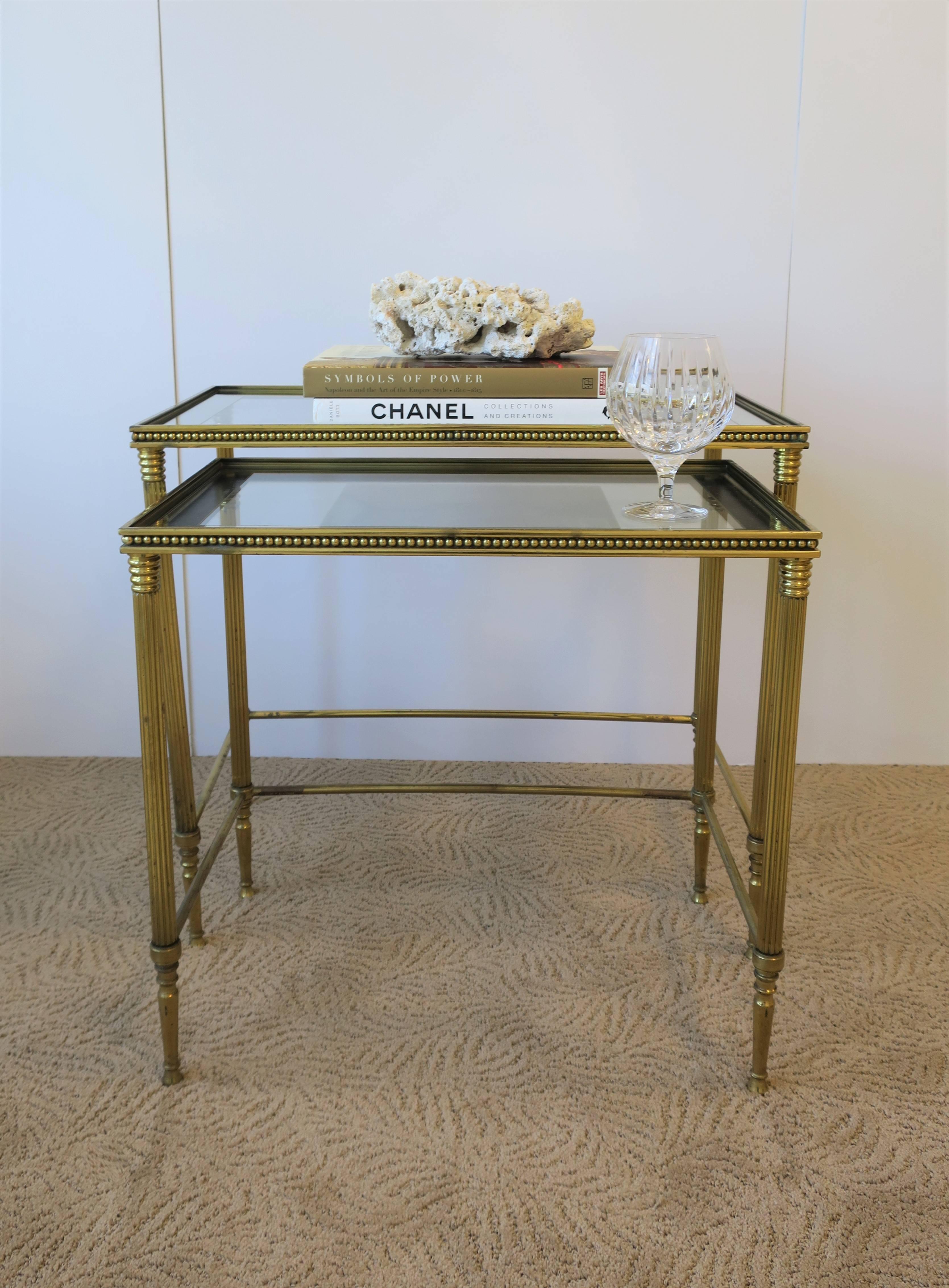 Vintage Set of Italian Brass and Glass Nesting Tables, Italy 1960s 2