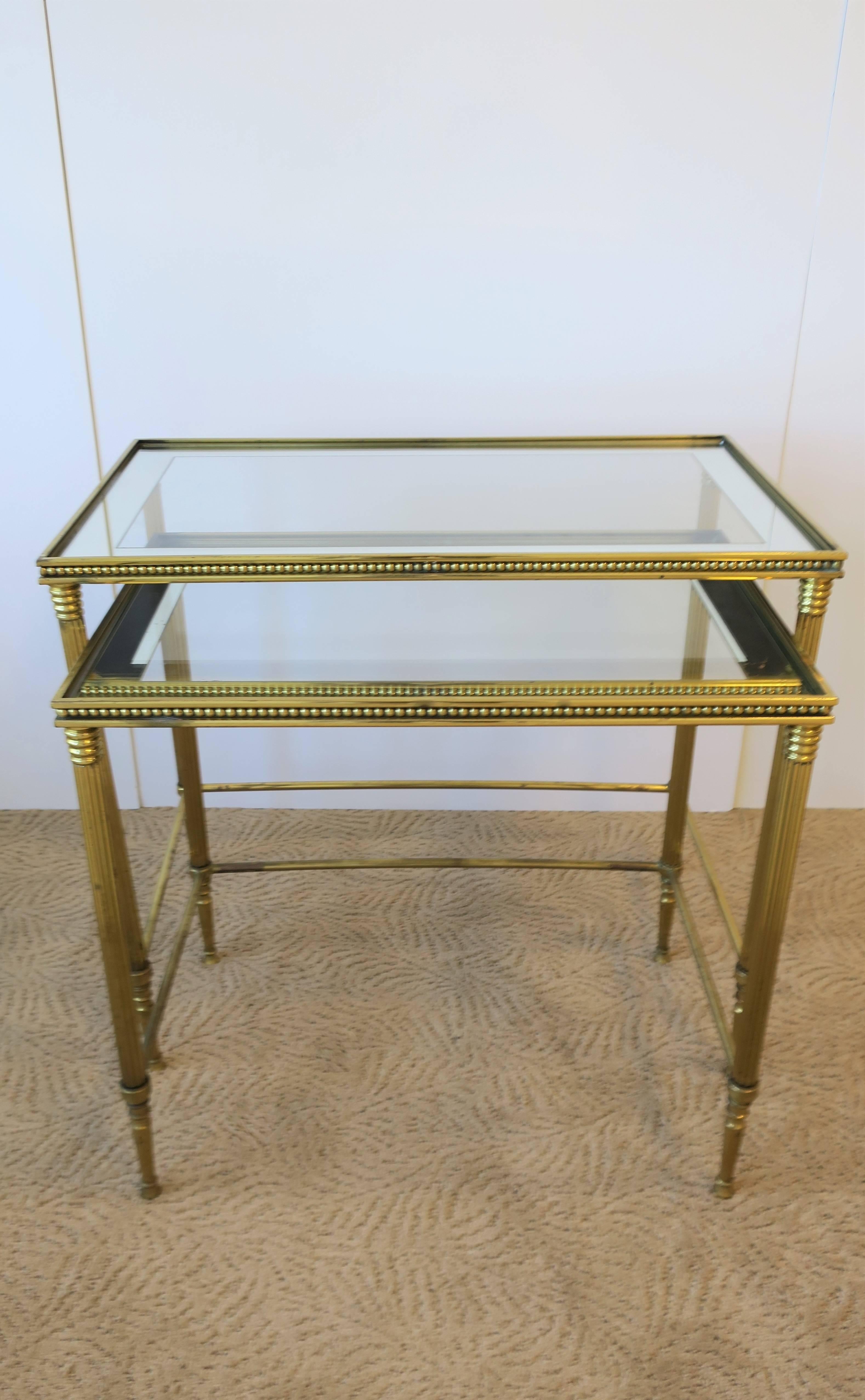 Vintage Set of Italian Brass and Glass Nesting Tables, Italy 1960s 3