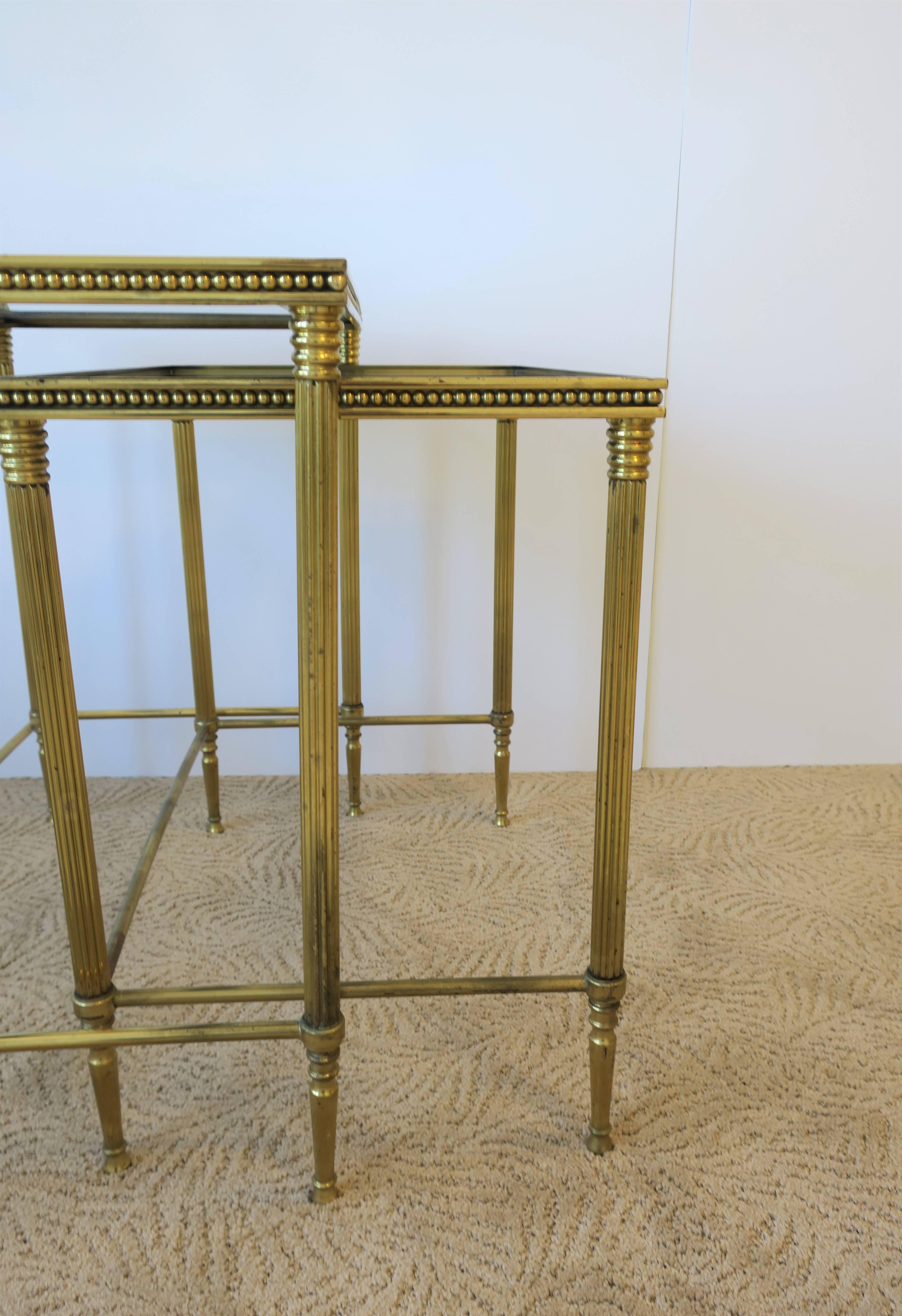 Vintage Set of Italian Brass and Glass Nesting Tables, Italy 1960s 5