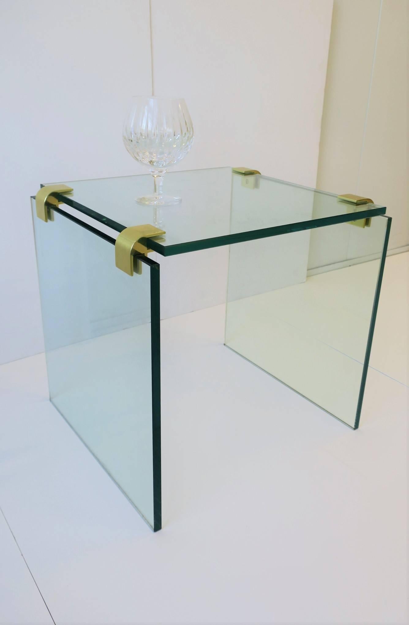 Tempered Modern Brass and Glass End or Side Table after Leon Rosen for Pace