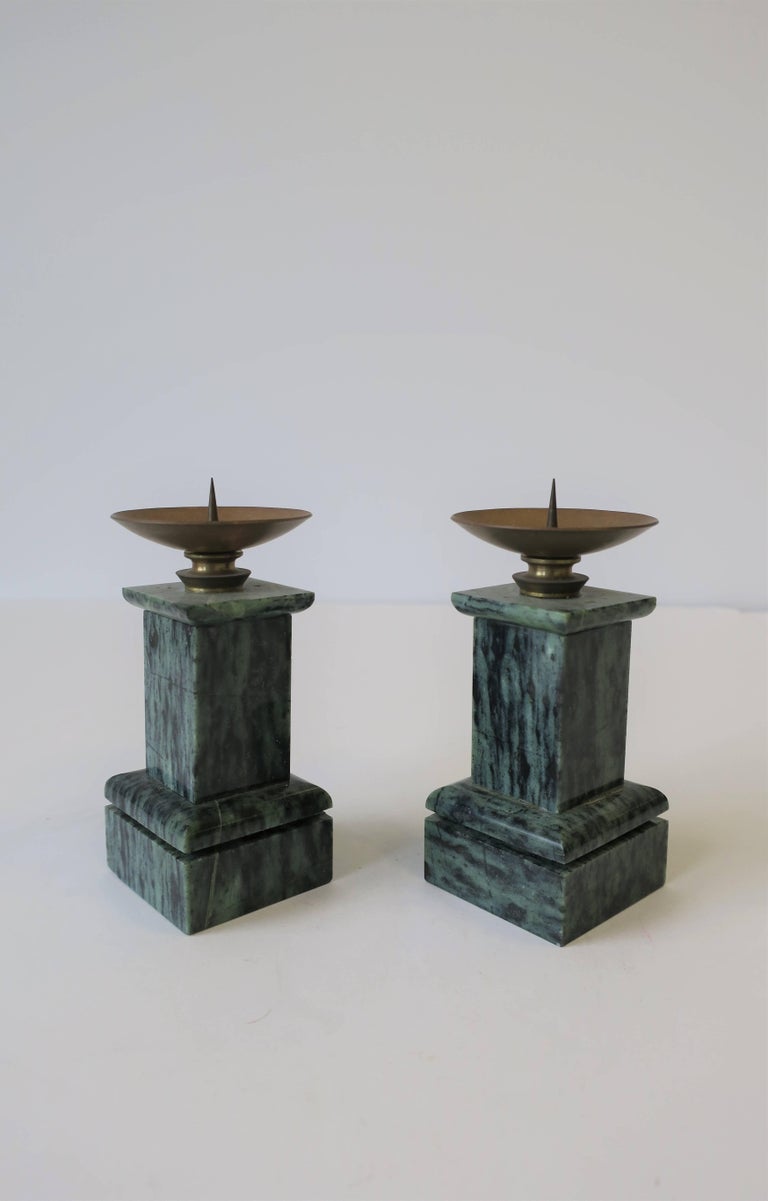 Pair Marble and Brass Column Candlestick Holders For Sale at 1stDibs