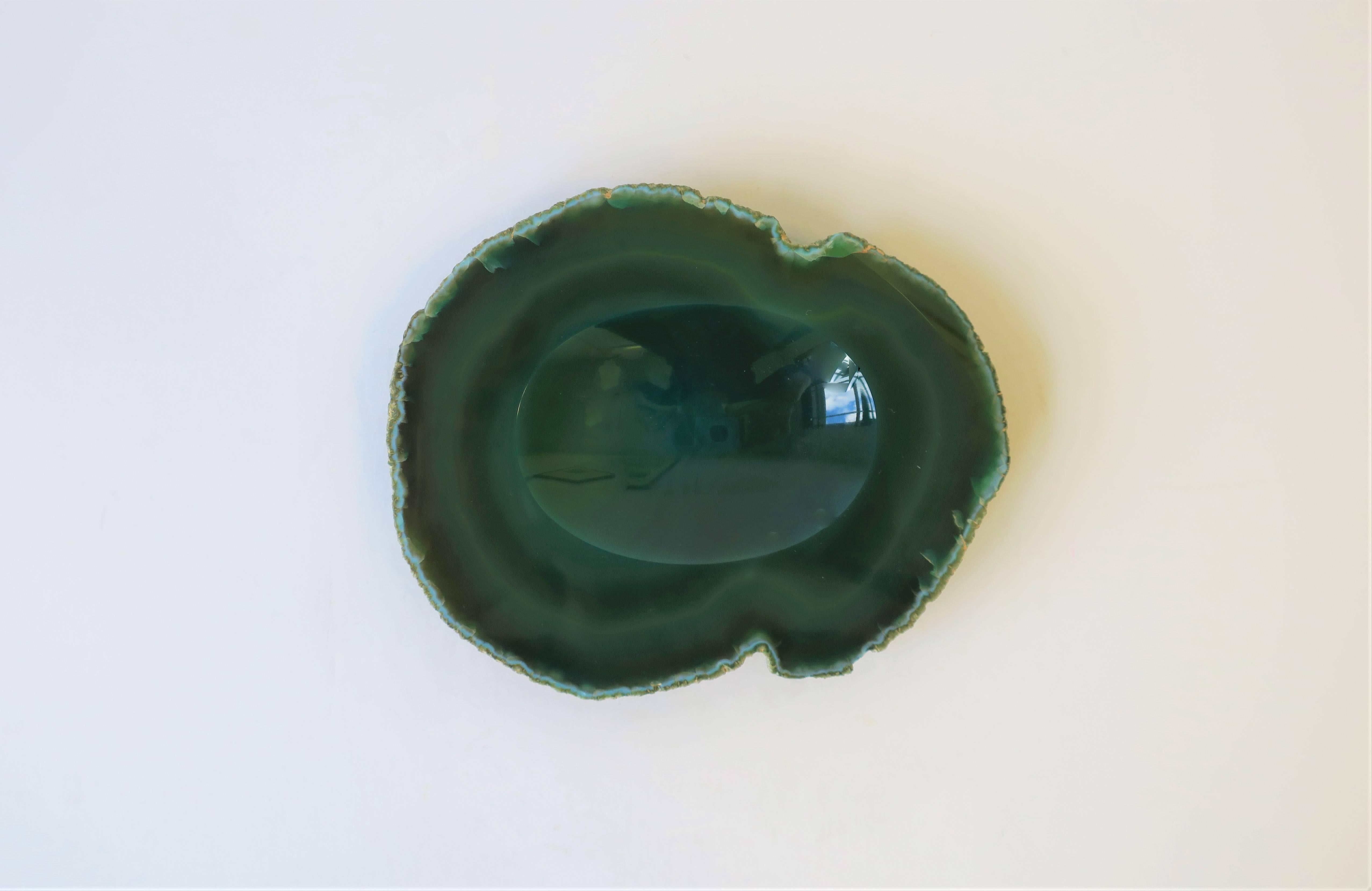 Organic Modern Vintage Emerald Green Agate Geode Vessel Bowl or Decorative Object