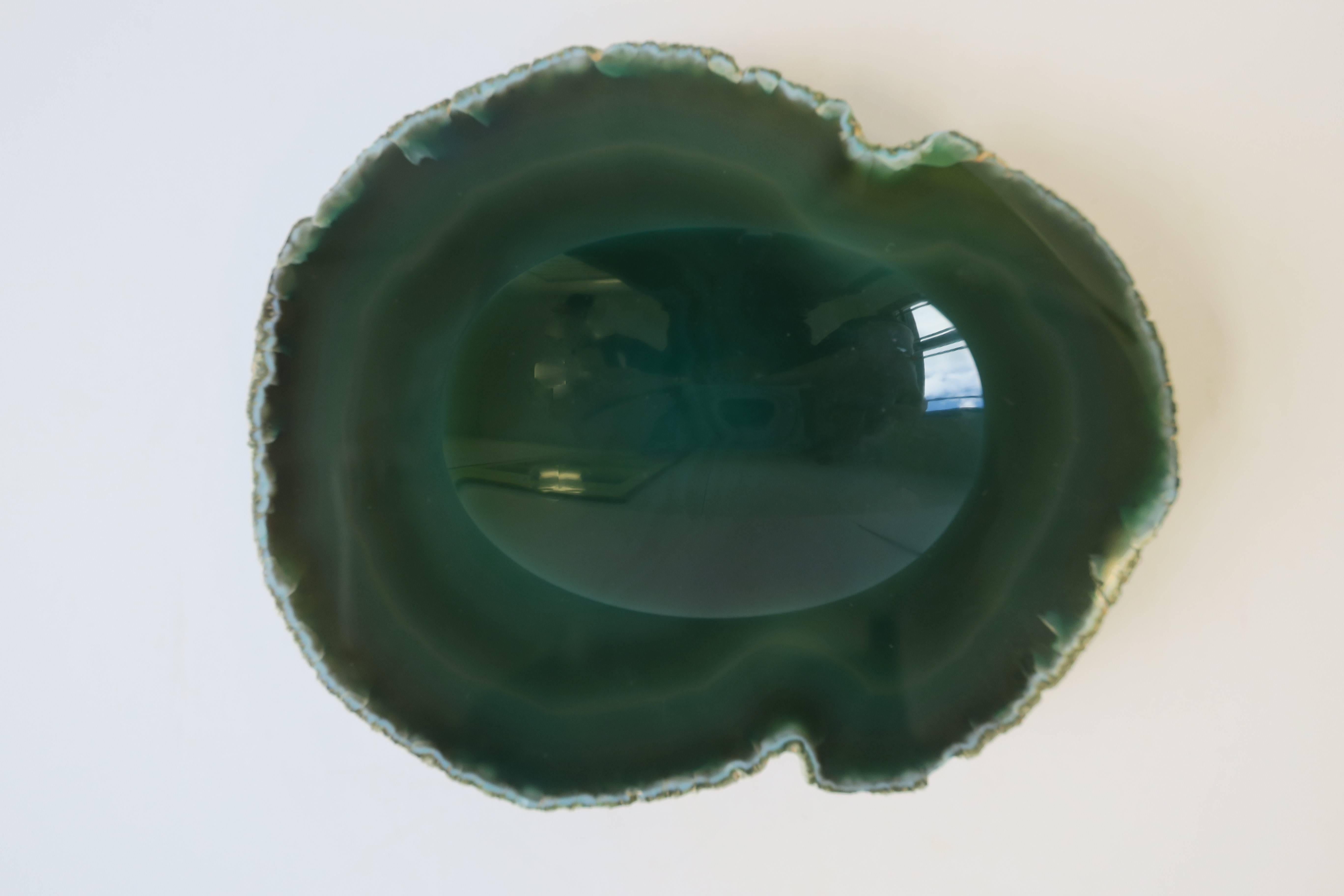 European Vintage Emerald Green Agate Geode Vessel Bowl or Decorative Object