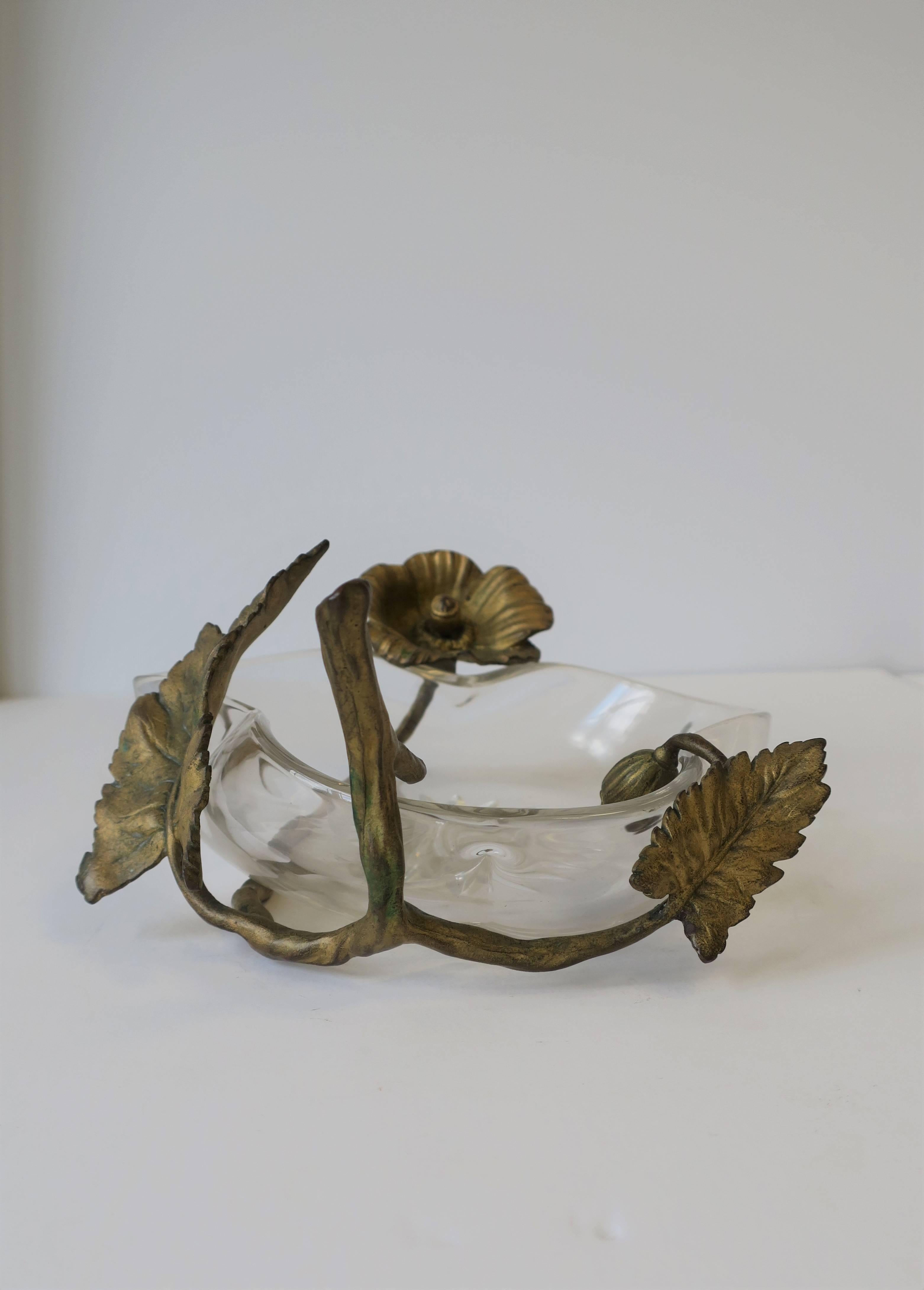 Crystal Bowl with Bronze Gilt Flower and Leaf Design in the Style of Baccarat 2